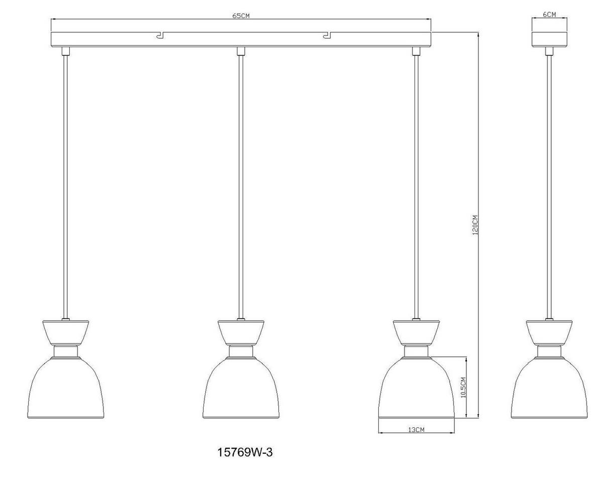 HÄNGELEUCHTE 15769W-3 MASSEY - Weiss, Design, Glas/Kunststoff (65/13/120cm) - Globo