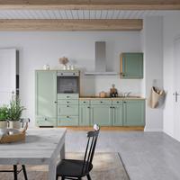 Küchenblock Cascada Low m. Geräten Schilfgrün - Schilfgrün/Eichefarben, MODERN, Holzwerkstoff/Metall (300cm) - Nobilia