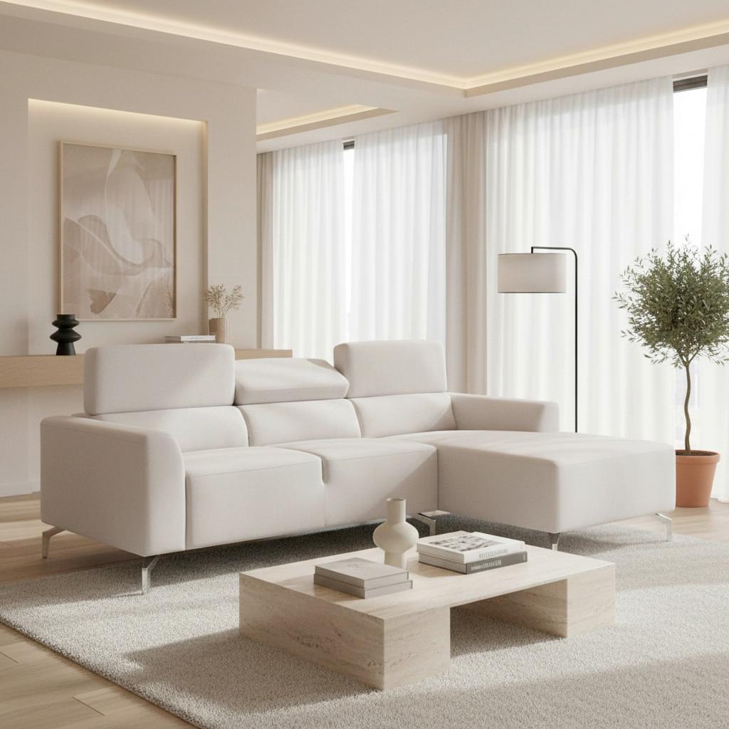 HÖRNSOFFA FILOU - ljusgrå, Modern, trä/textil (211/146cm) - Bessagi Home