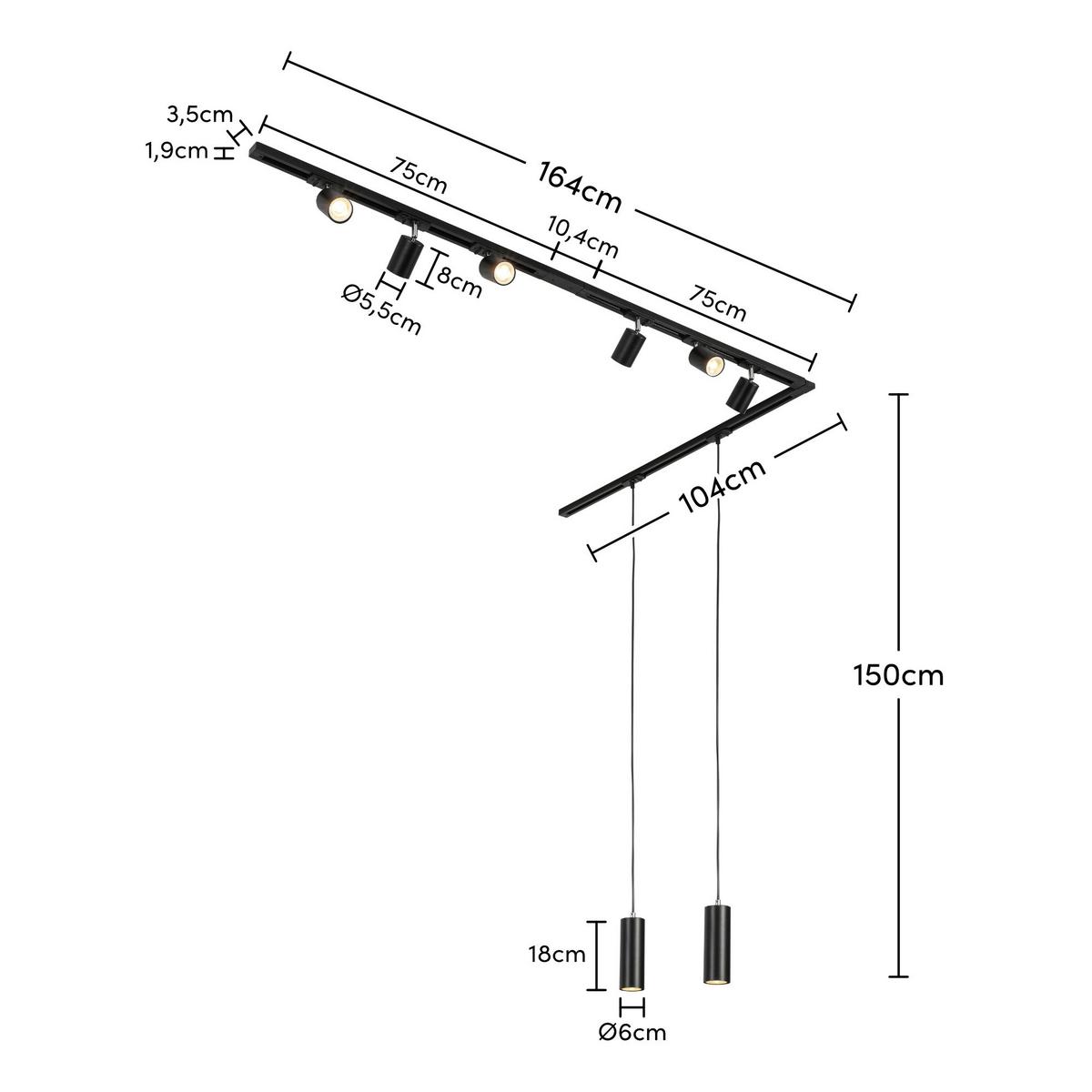 SYSTEM SZYNOWY BINE - czarny/kolor chromowy, Trend, tworzywo sztuczne/metal (262cm) - Novel