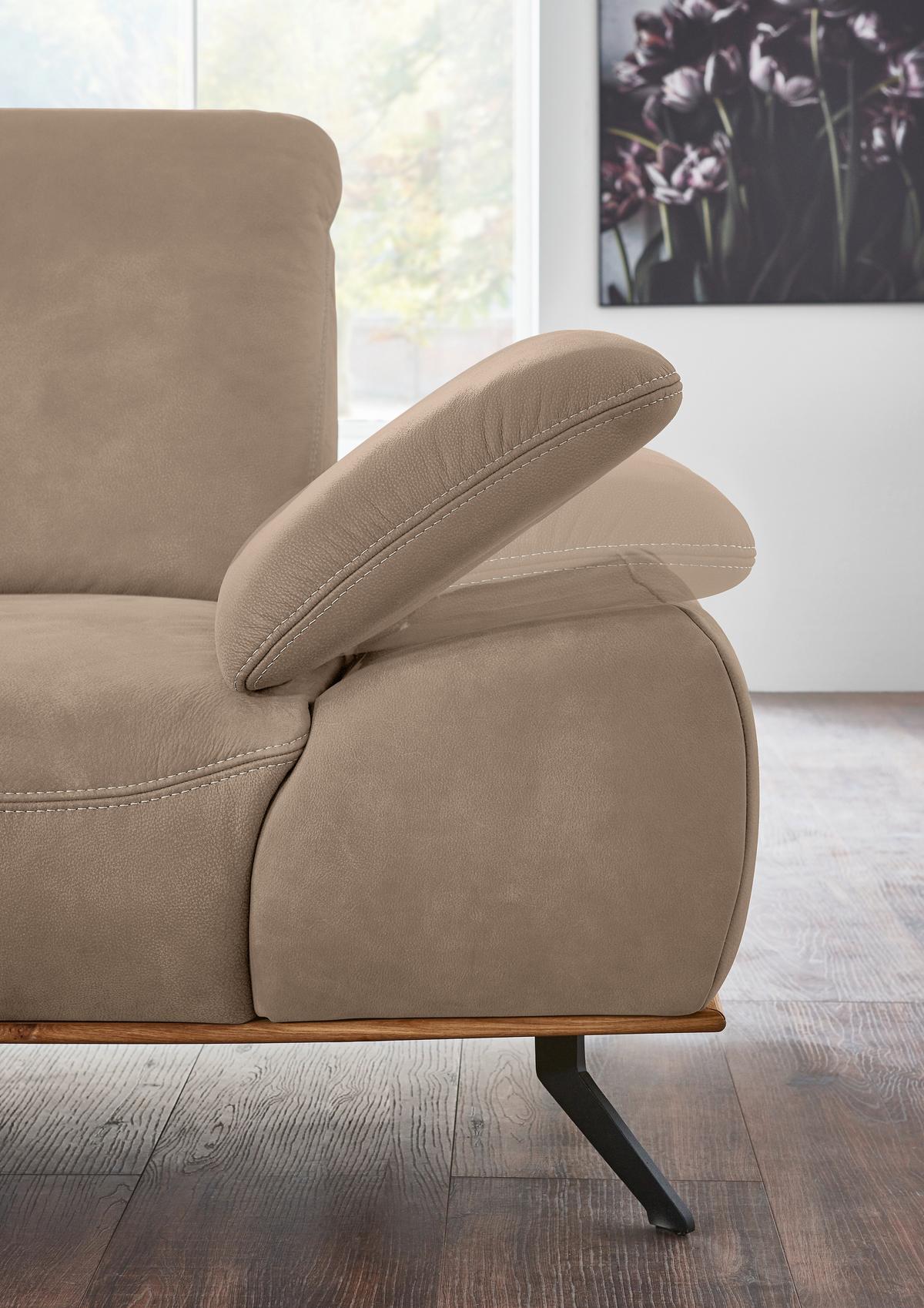 Wohnlandschaft Erling Taupe - Taupe/Beige, MODERN, Leder/Metall (187/89/322cm) - Premium Living