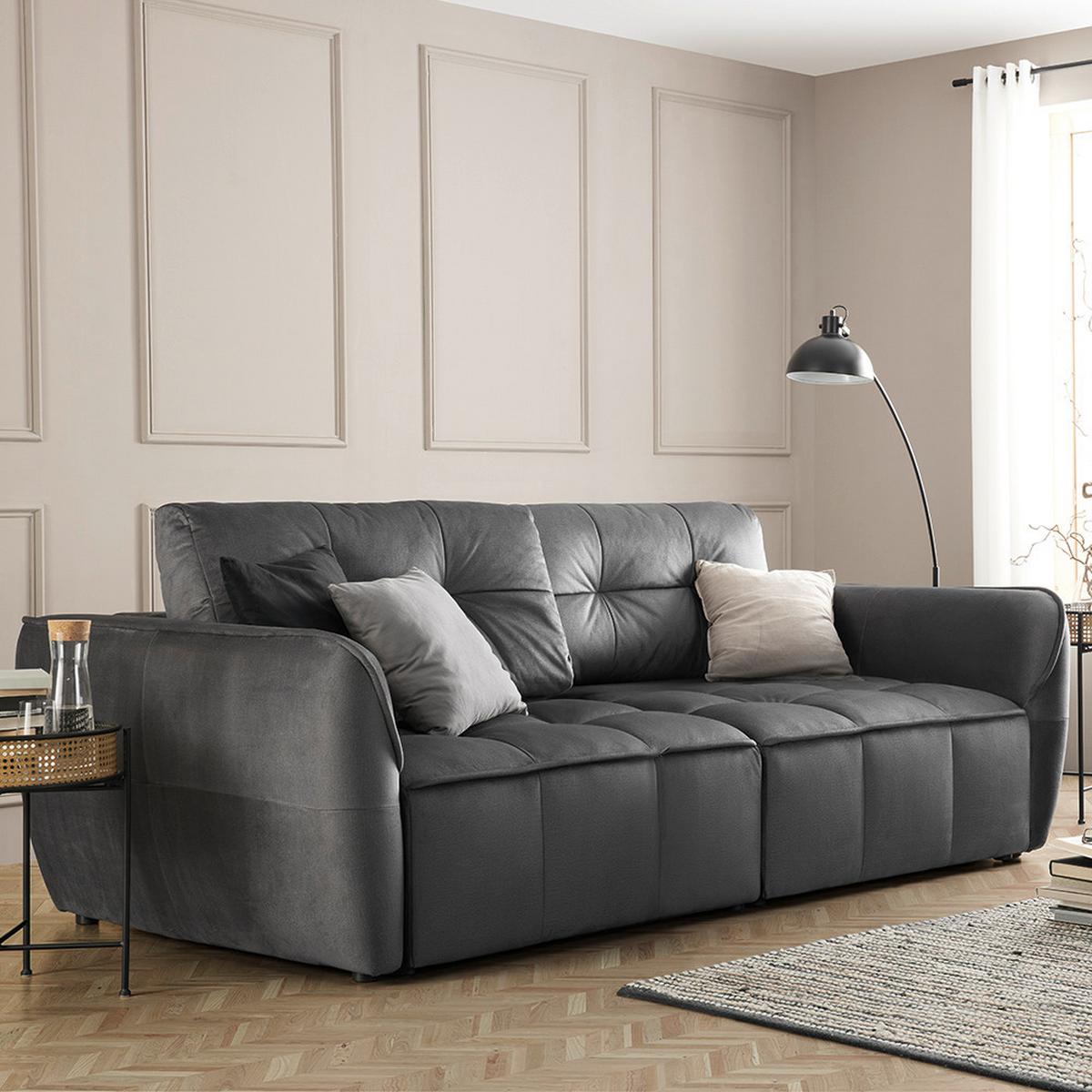 Schlafsofa in Anthrazit - Anthrazit/Schwarz, MODERN, Holz/Holzwerkstoff (243/94/125cm) - Premium Living