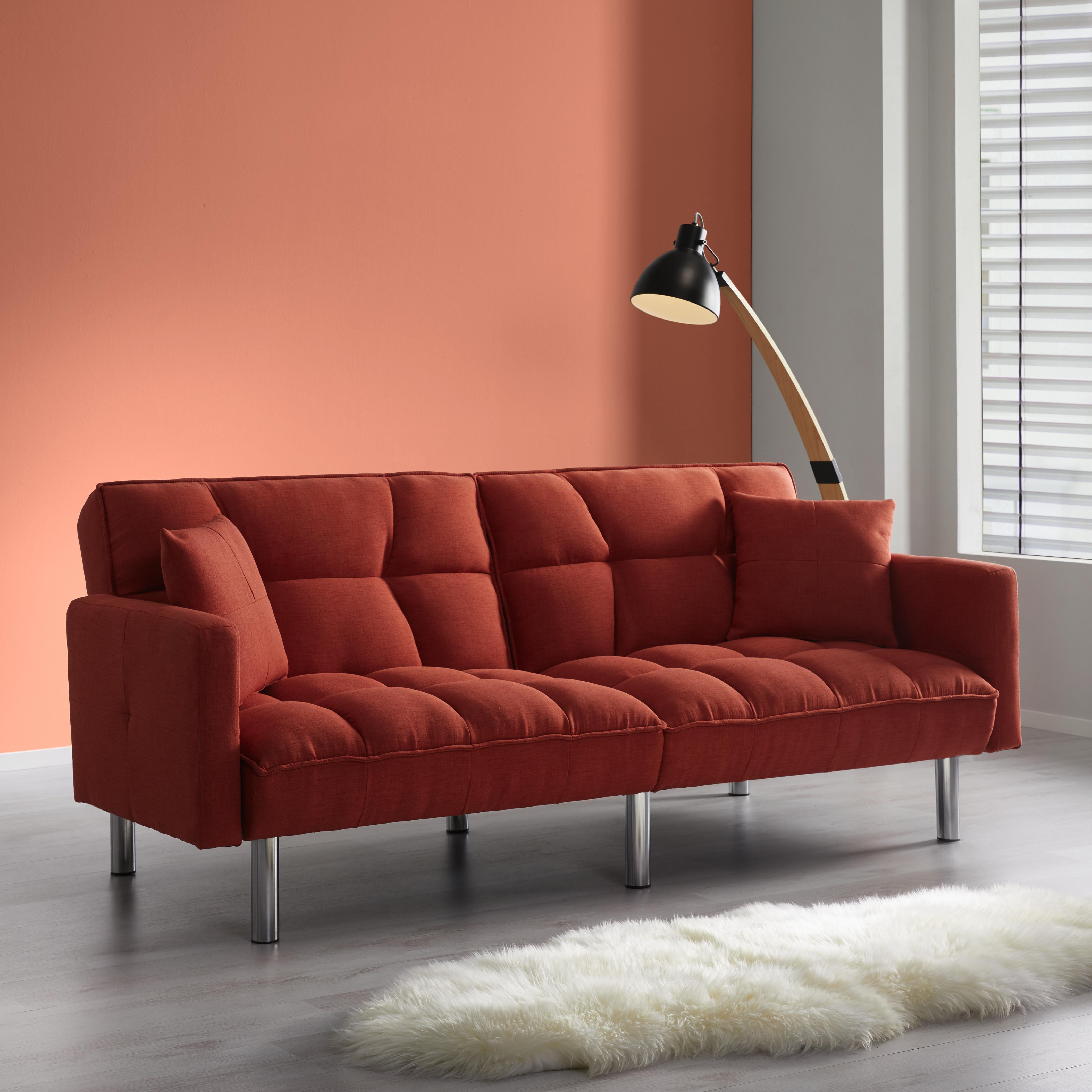 Sofa mit Schlaffunktion in Rostfarbe 'Jara' - Chromfarben/Rostfarben, MODERN, Holz/Textil (195/82/87cm) - Bessagi Home