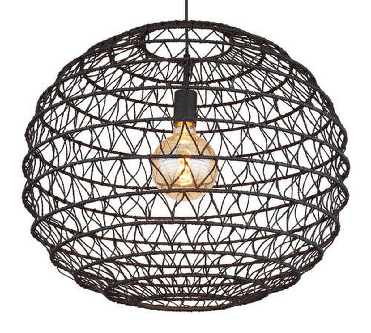 Hängeleuchte Senni Schwarz max. 15 Watt - Schwarz, Natur, Papier/Kunststoff (59/120cm) - Globo