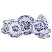 Kombiservice Flora Blau/Weiß, 30-teilig - Blau/Weiß, Design, Keramik - Creatable