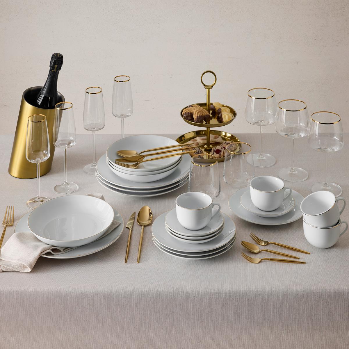 Kombiservice Sigrid Weiß/Goldfarben, 20-teilig - Goldfarben/Weiß, KONVENTIONELL, Keramik - Mömax
