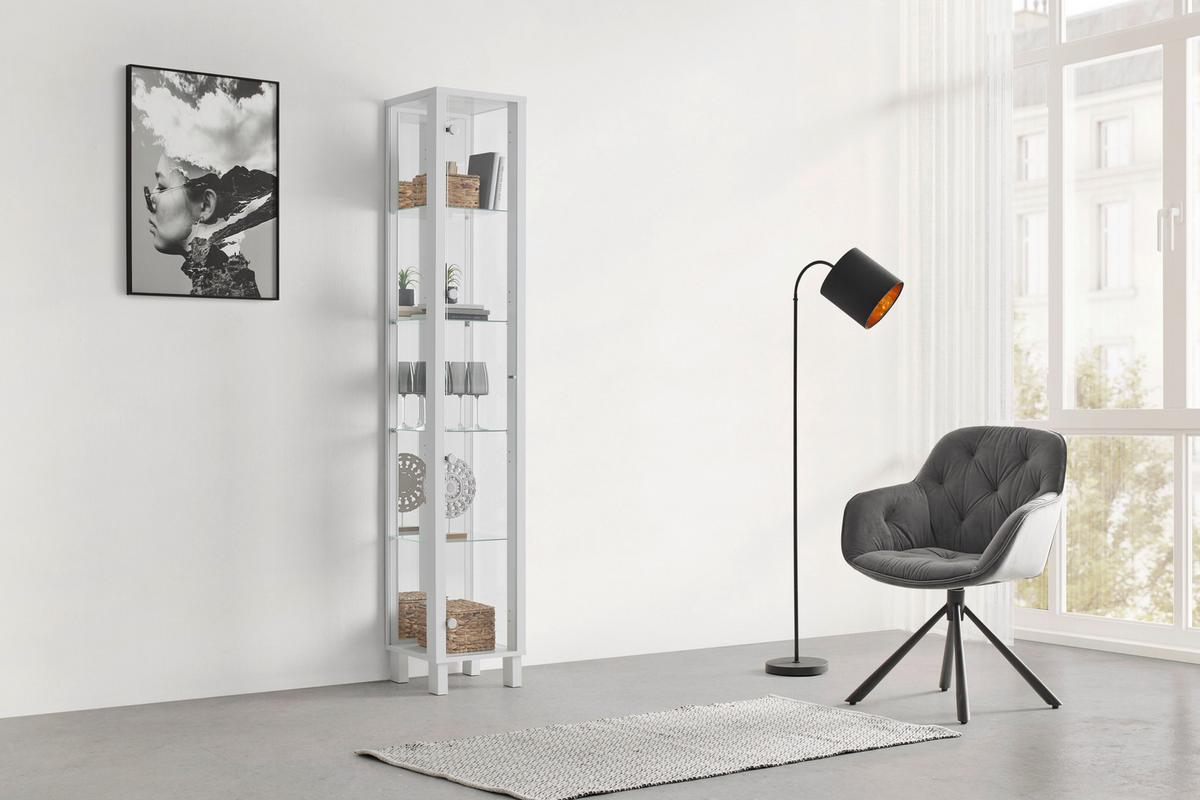 Vitrina Albi, Bela - črna/bela, Moderno, steklo/leseni material (33/189/33cm) - Mömax