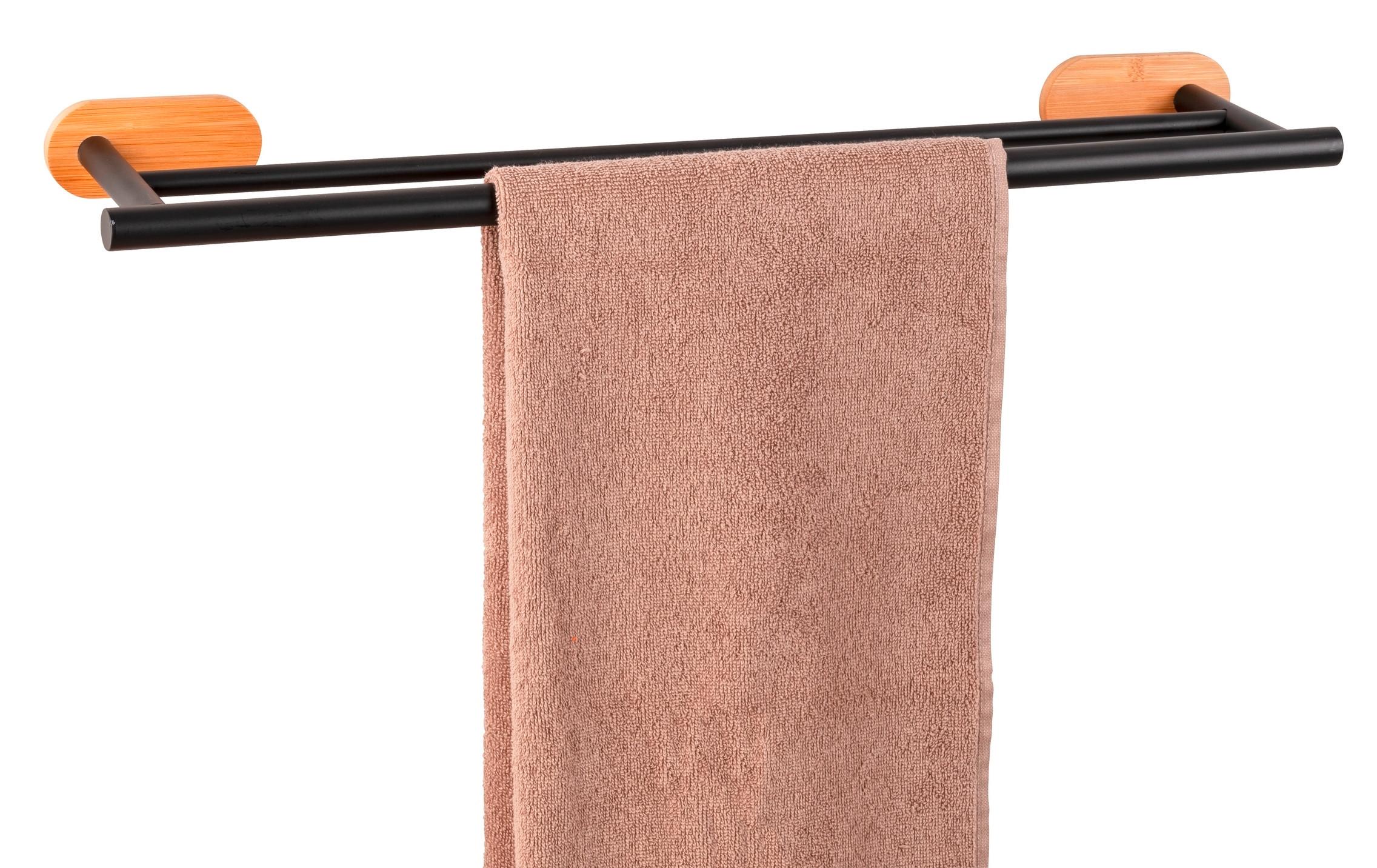 Törölközőtartó Orea Bamboo - natúr/fekete, Modern, fa/fém (60/4,5/12cm) - Mömax