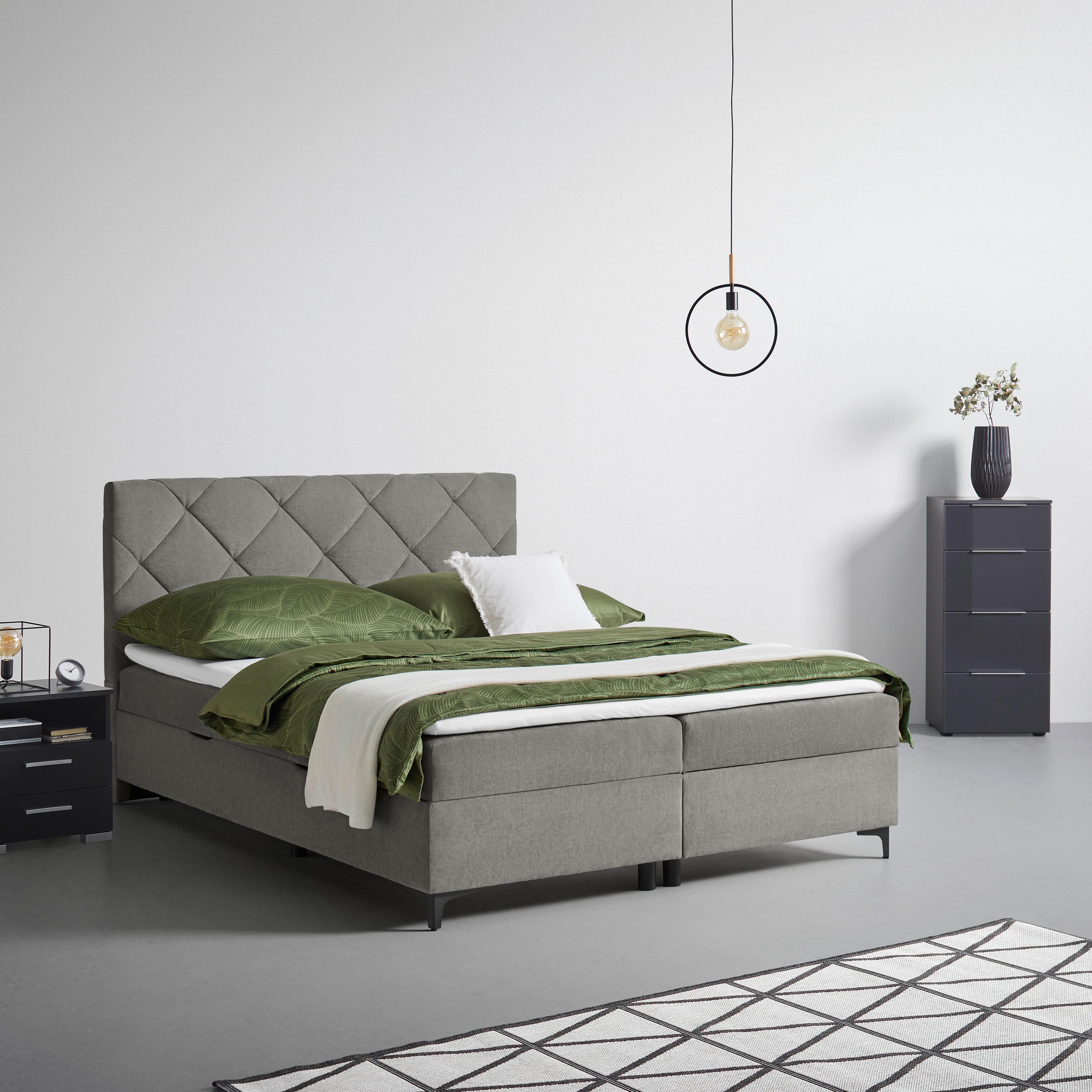 Boxbett Wind Dunkelgrau ca. 180x200cm - Dunkelgrau/Schwarz, KONVENTIONELL, Textil/Metall (180/200cm) - Mömax