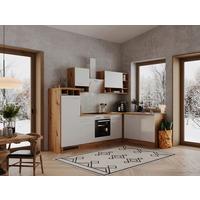 Eckküche Economy Weiß/Wildeiche ca. 280x172cm - Wildeiche/Alufarben, Basics, Holzwerkstoff/Metall (280/172/172cm) - Respekta