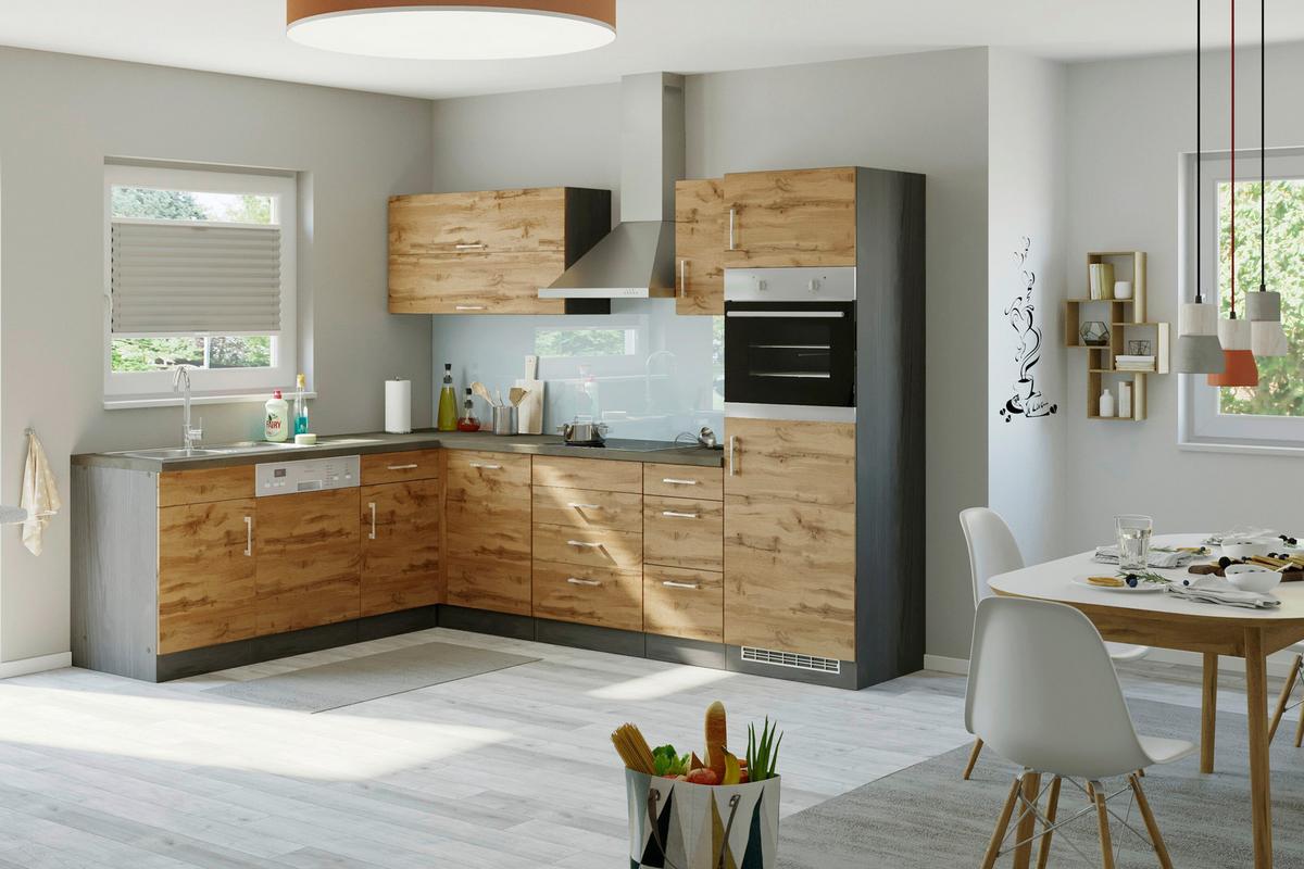 Eckküche Winkelblock ohne Geräte ca. 210x270 cm Eiche - Eichefarben/Anthrazit, MODERN, Holzwerkstoff/Metall (210/270cm) - Held