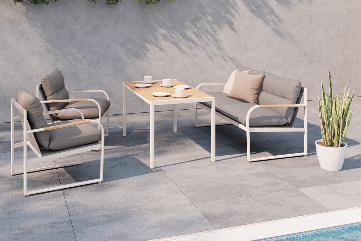 Garnitură grădină Florenz 2 - gri deschis/culoare lemn tec, Modern, plastic/metal - Mömax