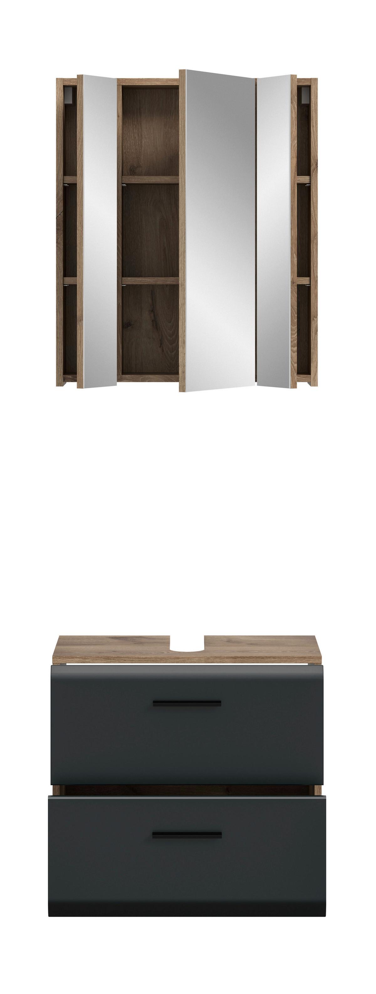 Badezimmer Ice Schwarz/Eiche dunkel 2-teilig - Eiche dunkel/Schwarz, Trend, Glas/Holzwerkstoff (60cm) - MID.YOU