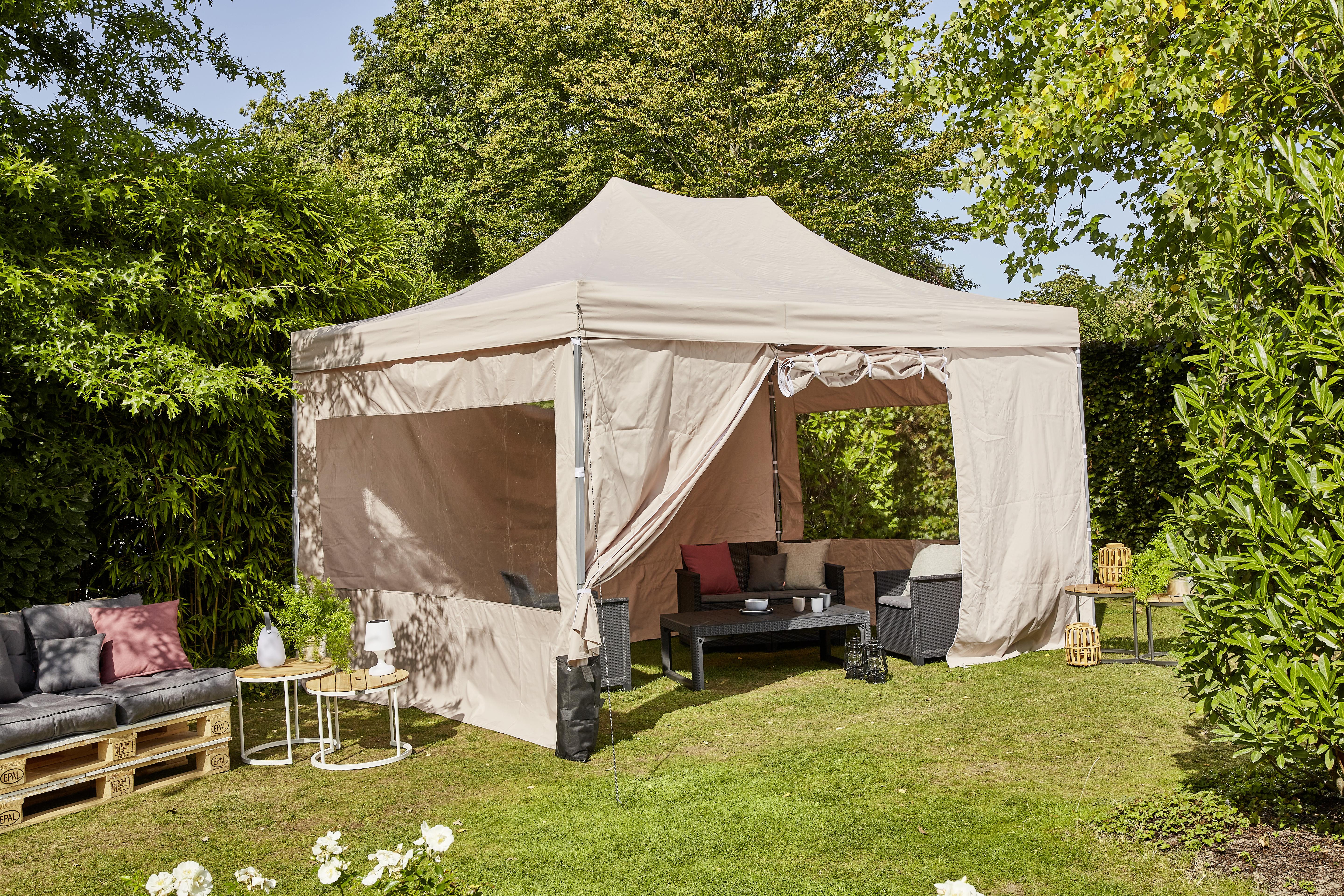 Pavillon L30551 450x300 cm Seitenteilen + UV-beständig - Taupe, KONVENTIONELL, Textil (450/330/300cm) - Siena Garden