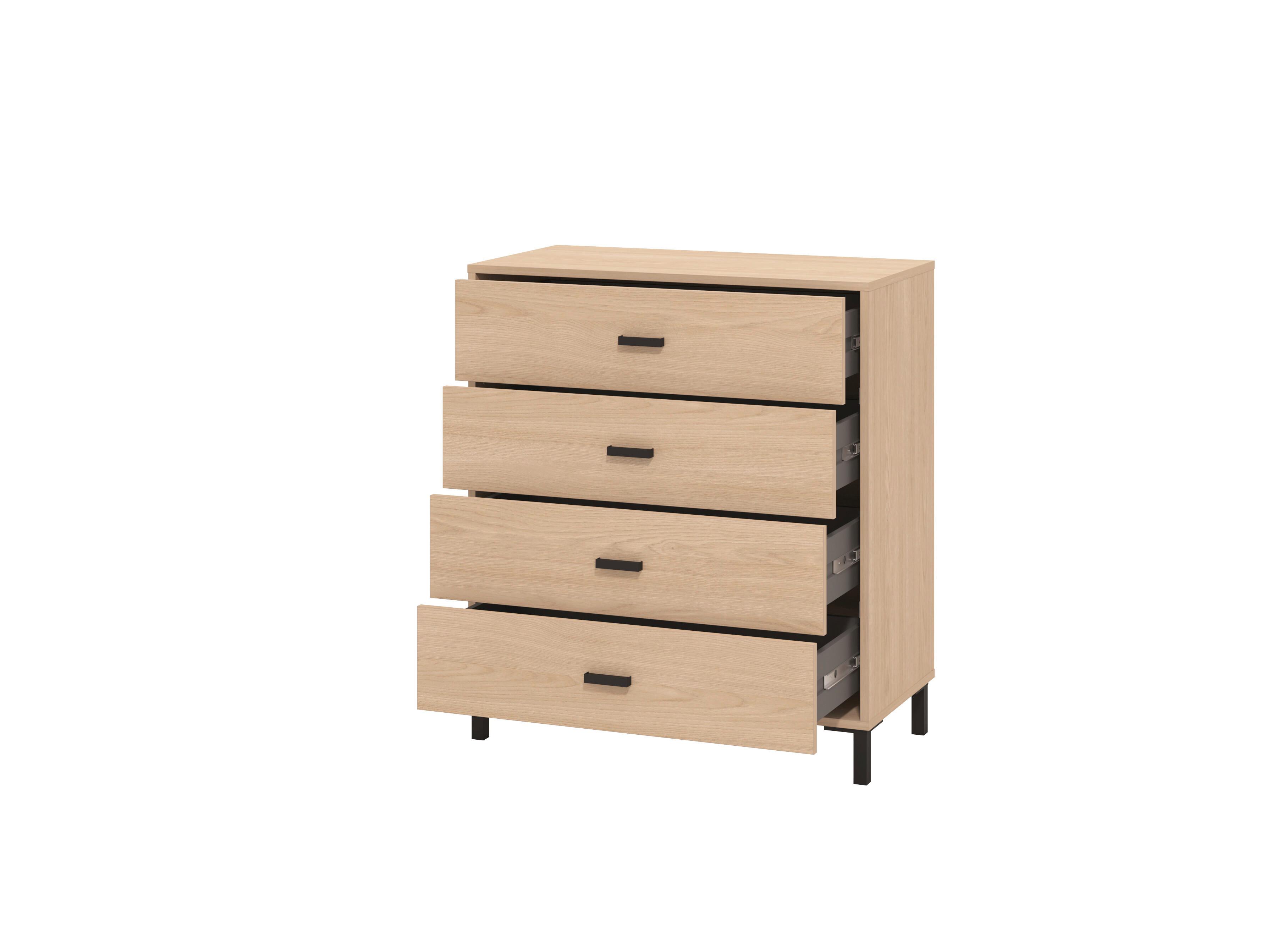 Komód 4 Fiók Arbela - fekete/tölgyfa, Modern, műanyag/faalapú anyag (80/90/40cm)