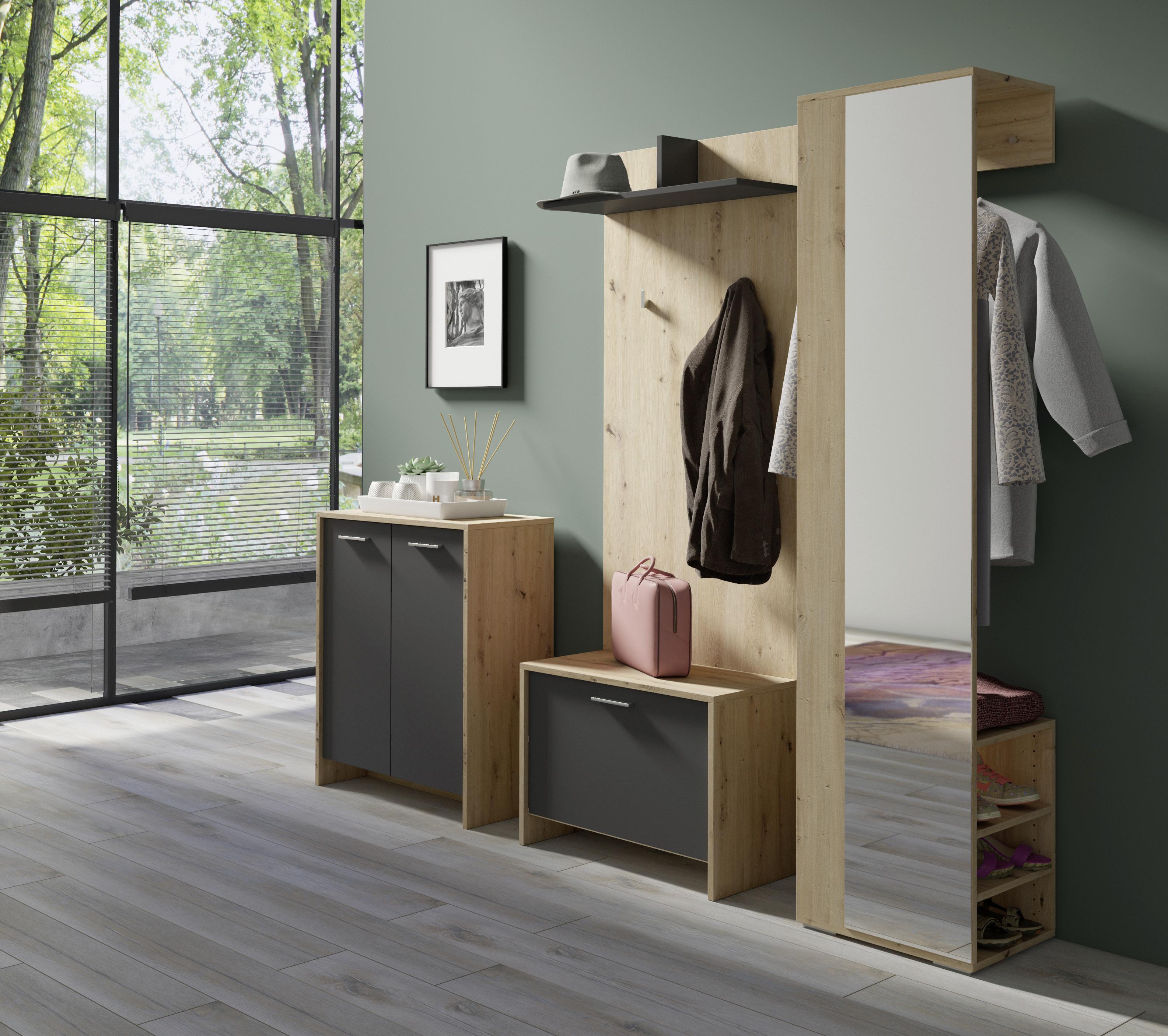 Schuhschrank Ben B: 63cm Anthrazit - Anthrazit/Eiche Artisan, MODERN, Holzwerkstoff/Kunststoff (63/83/35cm) - MID.YOU