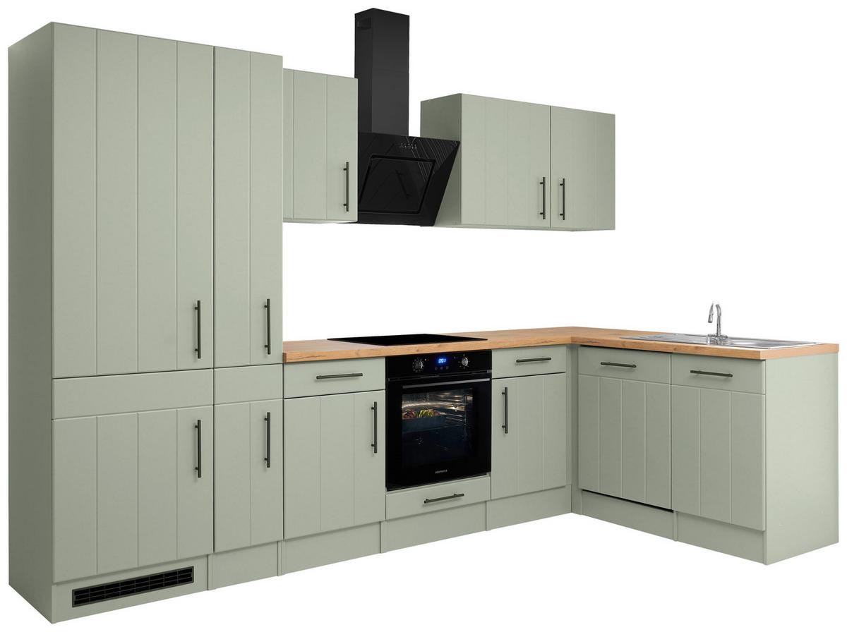 Eckküche Anton m. Geräte ca. 310x172cm Eiche/Schilfgrün - Schilfgrün/Wildeiche, Trend, Holzwerkstoff/Metall (310/172cm) - Respekta