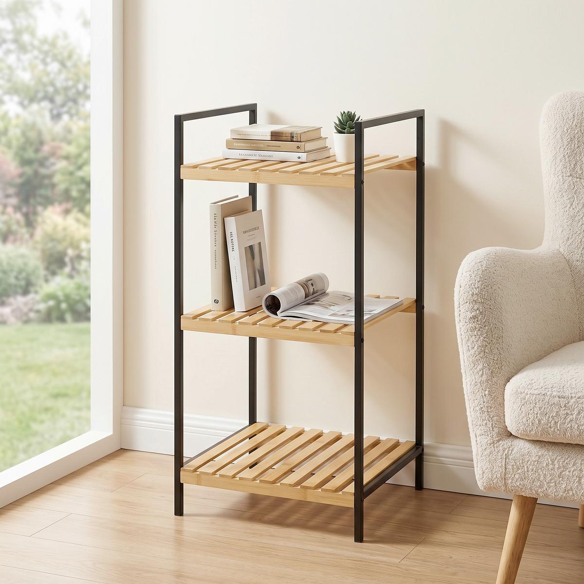 Etajeră Franz 1 - culoare natur/negru, Modern, materiale naturale/metal (37,5/70/33cm) - Modern Living