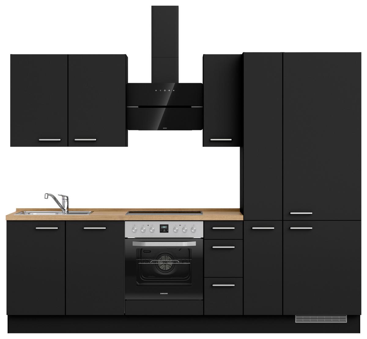 Küchenblock Touch High m. Geräten Schwarz - Edelstahlfarben/Eichefarben, MODERN, Holzwerkstoff/Metall (270cm) - Nobilia