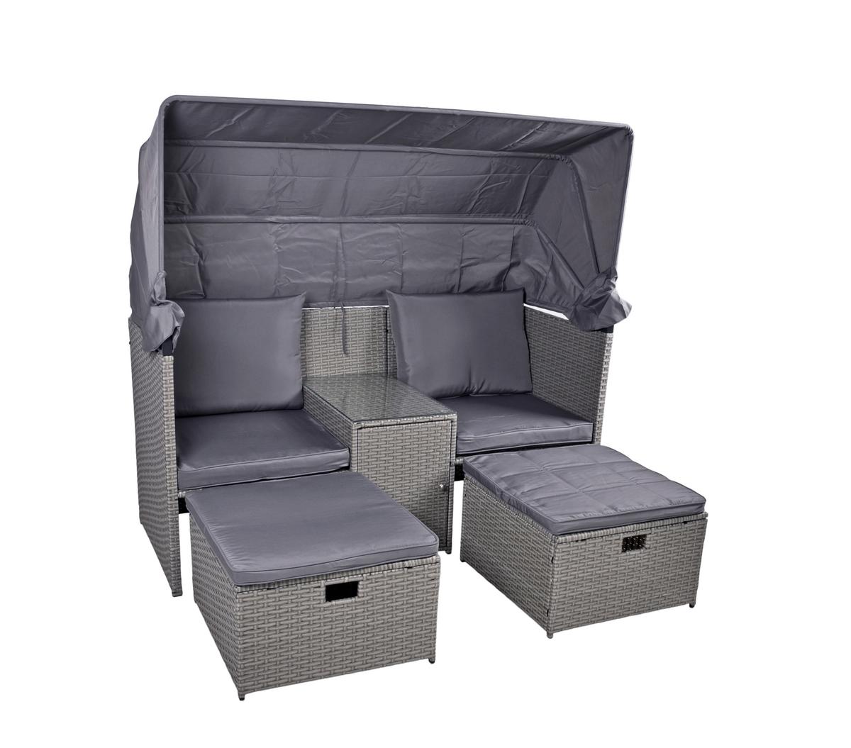 Loungegarnitur Saint-Tropez mit Dach Grau - Grau/Grün, Basics, Kunststoff/Textil - Gardenson