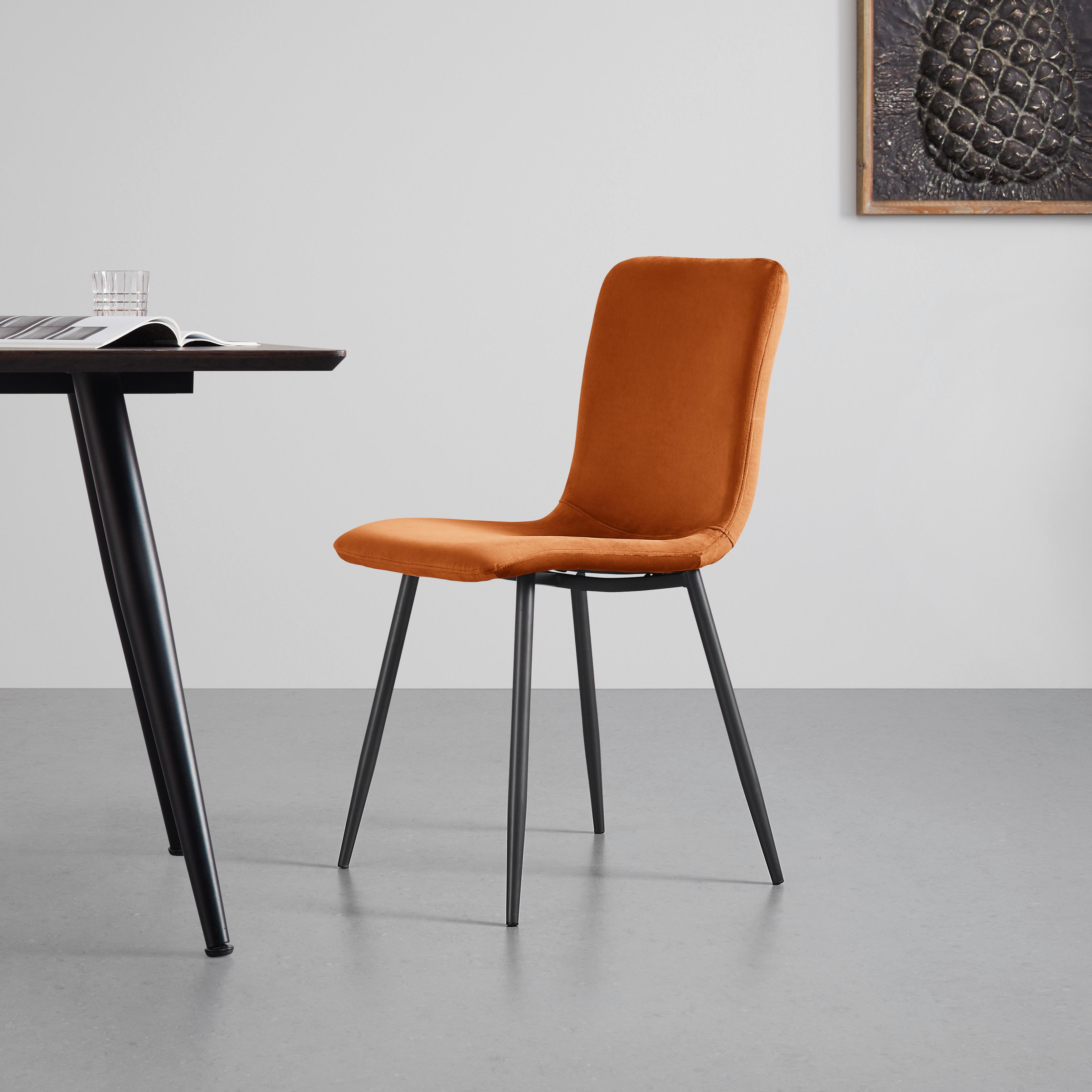 Stuhl "Elif", Samtbezug, rostfarben, Gepolstert - Rostfarben/Dunkelgrau, MODERN, Textil/Metall (43/86/55cm) - Bessagi Home