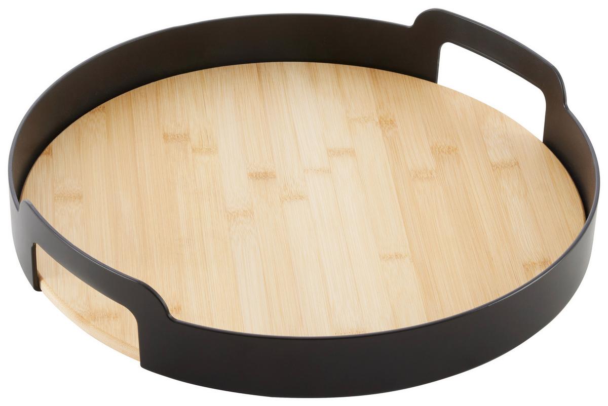 Serviertablett Betty Rund Schwarz/Natur - Schwarz, MODERN, Naturmaterialien/Kunststoff (37,5/7cm) - Mömax