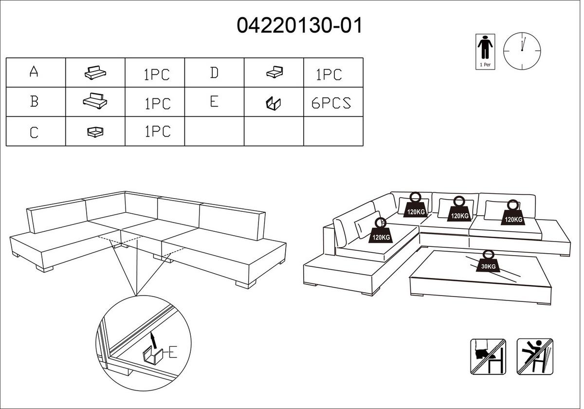 Loungegarnitur "Paola", 5-teilig, Outdoorstoff - Grau, Modern, Glas/Kunststoff (295/215cm) - Bessagi Garden