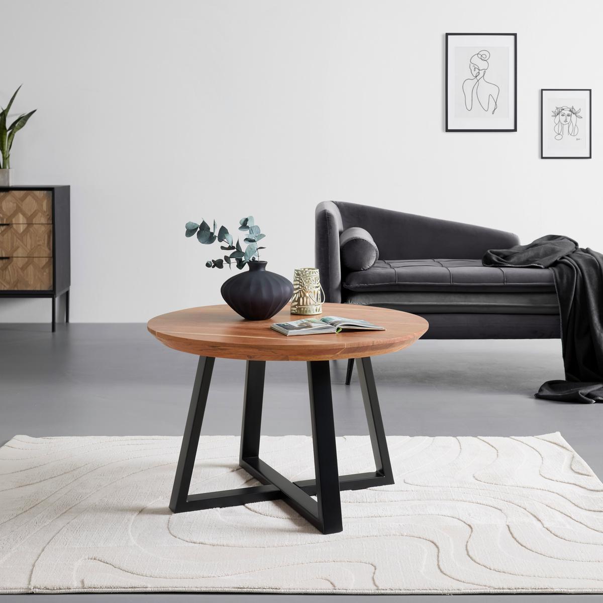 Klubska Miza Safara - črna/naravne barve, Natur, kovina/les (70/70/45cm) - Zandiara