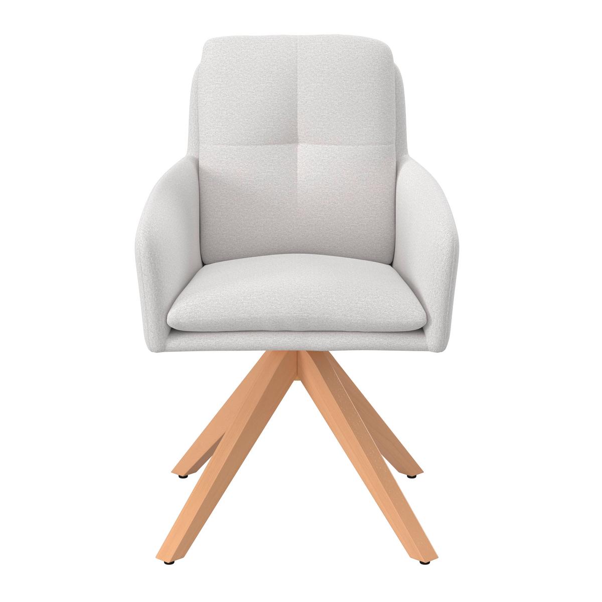 Armlehnstuhl Finja Weiß Webstoff Drehbar Gepolstert - Buchefarben/Weiß, MODERN, Holz/Textil (59/97/63cm) - Bessagi Home