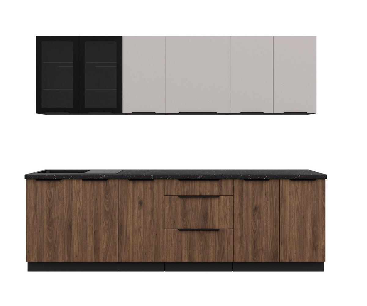 Blok Kuhinja Arona/monza - kašmir/boja orahovog drveta, Moderno, staklo/metal (260/210/60cm) - Modern Living