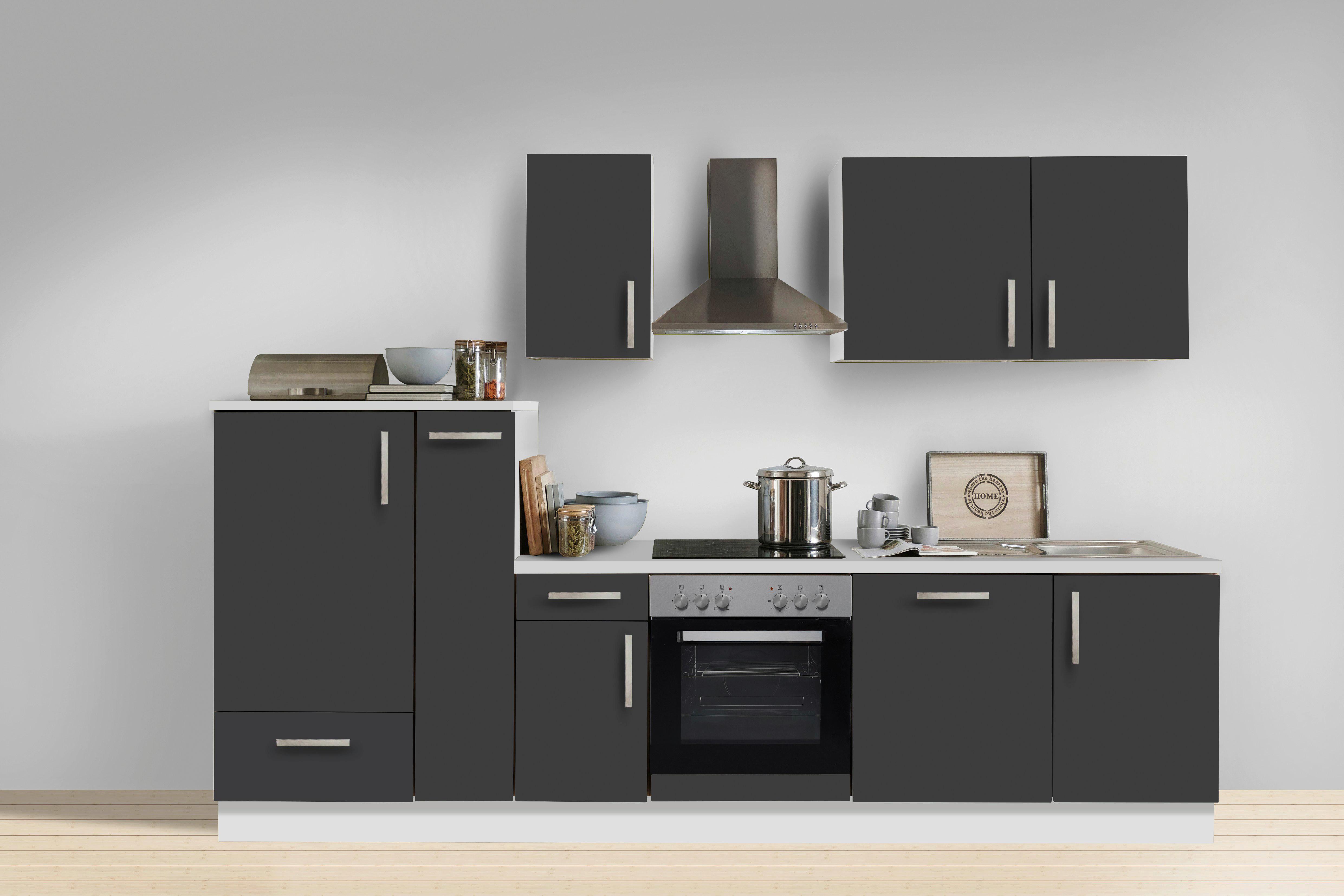 Küchenblock White-Premium Grau/Weiß B: ca. 300 cm - Schieferfarben/Silberfarben, KONVENTIONELL, Holzwerkstoff/Metall (300cm) - Menke