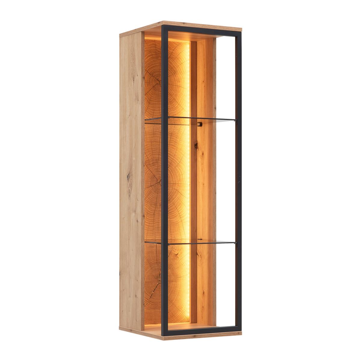 Hängevitrine Florenz Schwarz/Eiche Artisan - Schwarz/Eiche Artisan, MODERN, Glas/Holzwerkstoff (35/119,9/38cm) - Premium Living