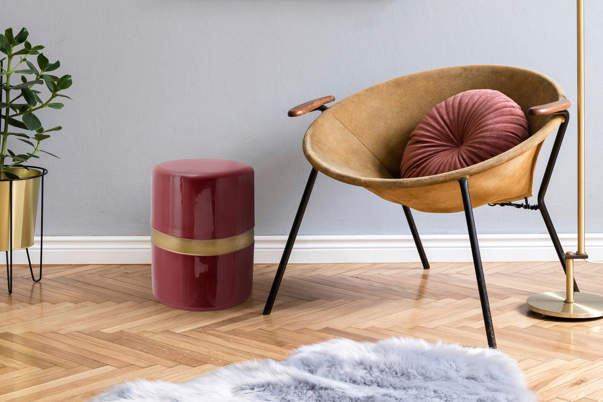 BEISTELLTISCH ART DECO 475 PFLAUME - Pflaume/Goldfarben, Design, Metall (36/47cm) - Kayoom