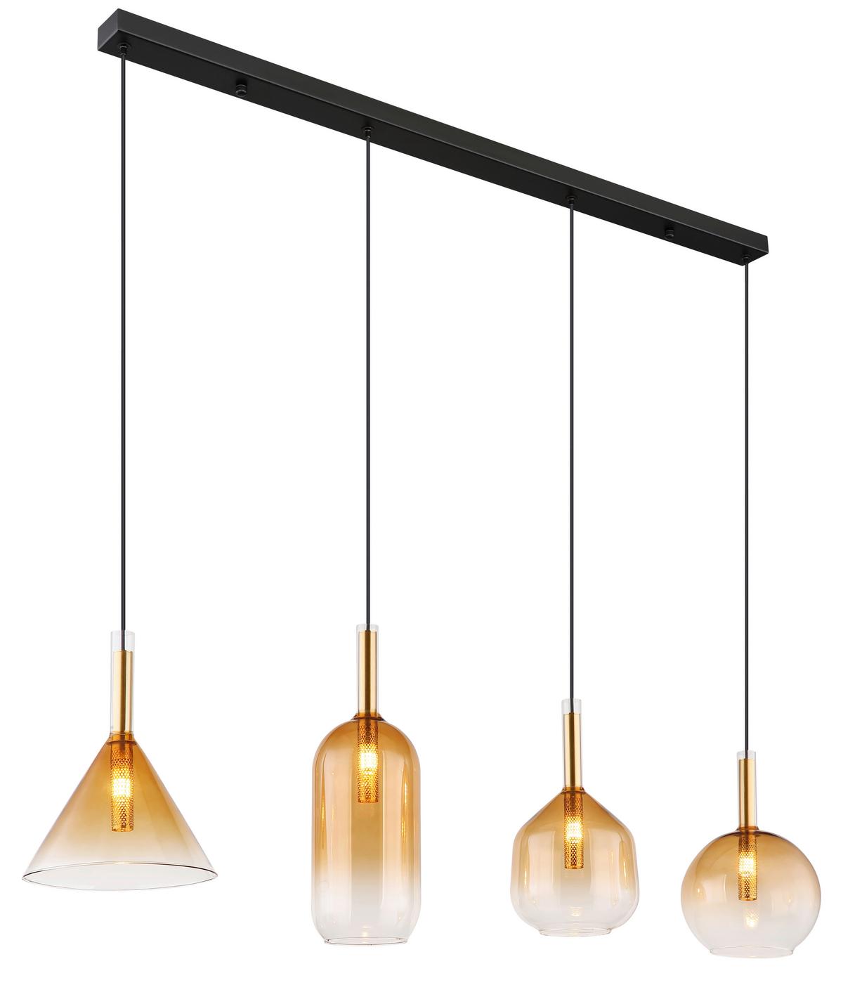 Viseča Svetilka 16044-4h - črna/prozorno, Konvencionalno, kovina/steklo (112/20/120cm) - Globo