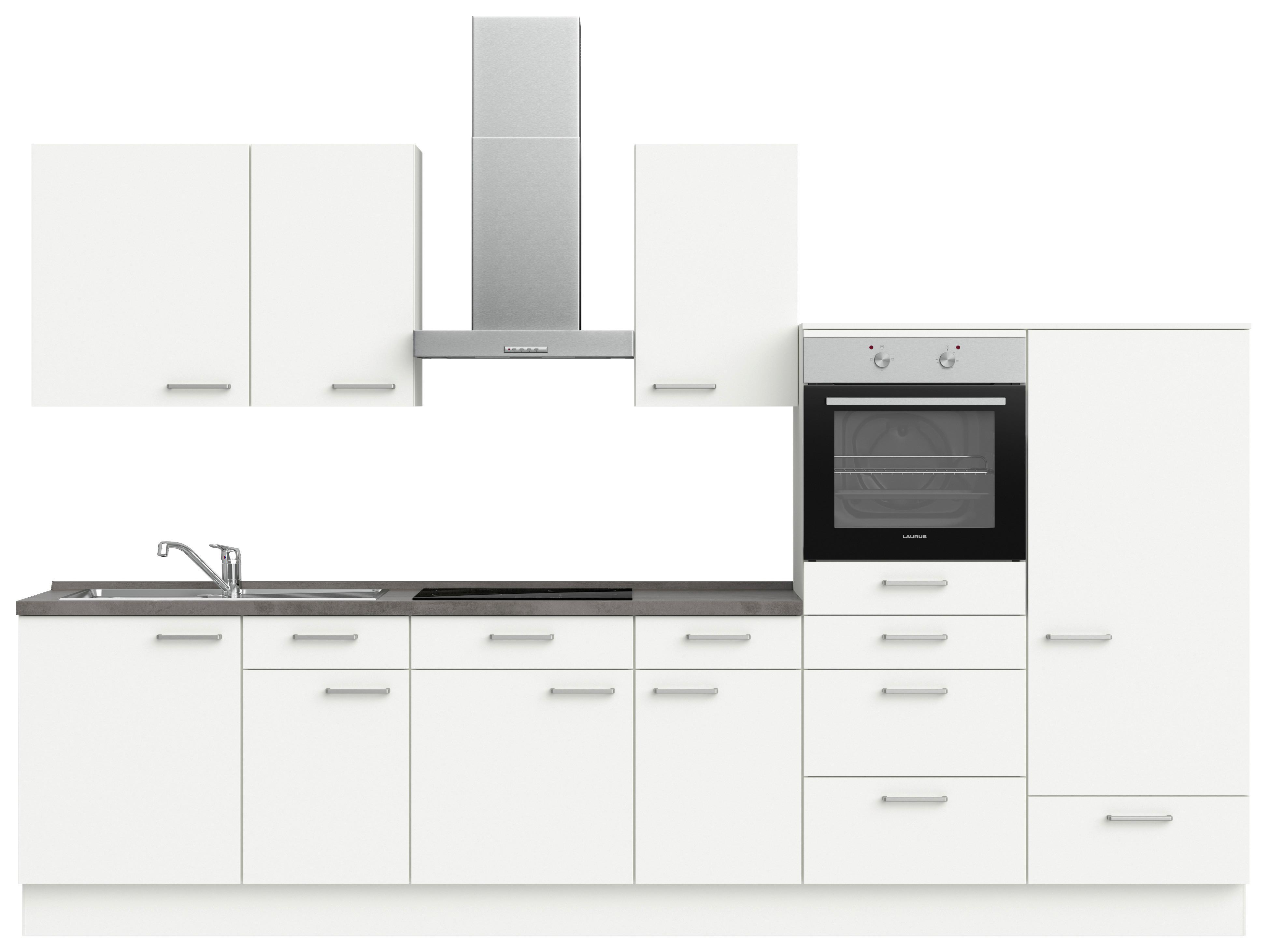 Küchenleerblock Touch Low o. Geräte Weiß - Schieferfarben/Edelstahlfarben, MODERN, Holzwerkstoff/Metall (330cm) - Nobilia