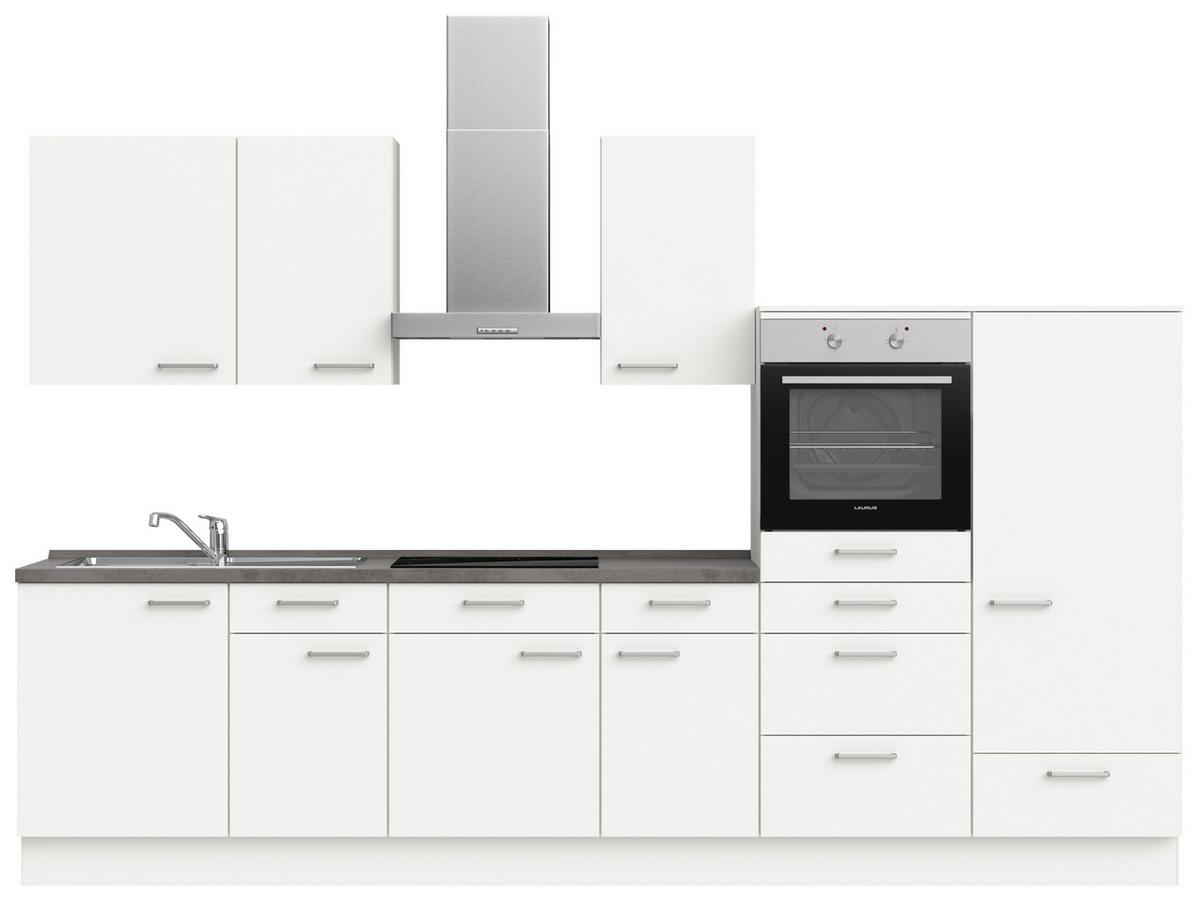 Küchenblock Touch Low m. Geräten Weiß - Schieferfarben/Edelstahlfarben, MODERN, Holzwerkstoff/Metall (330cm) - Nobilia
