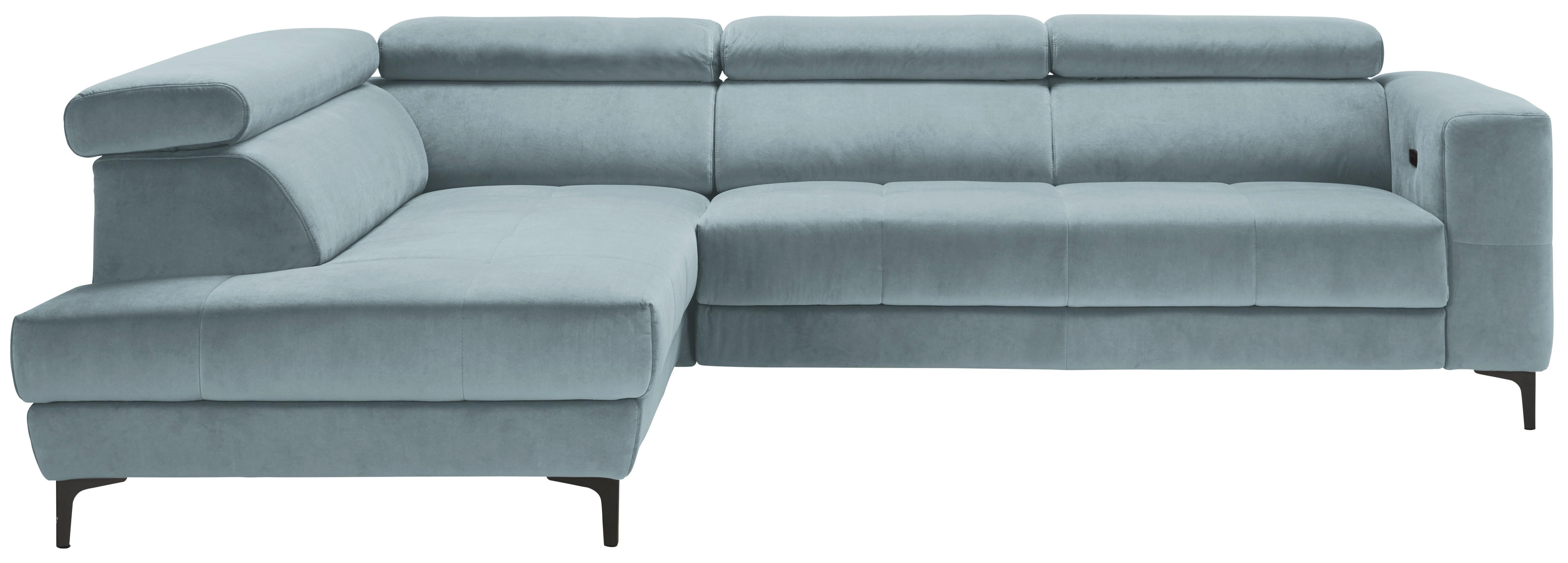 Ecksofa Emma links Hellblau - Schwarz/Hellblau, MODERN, Textil (210/301cm) - Premium Living