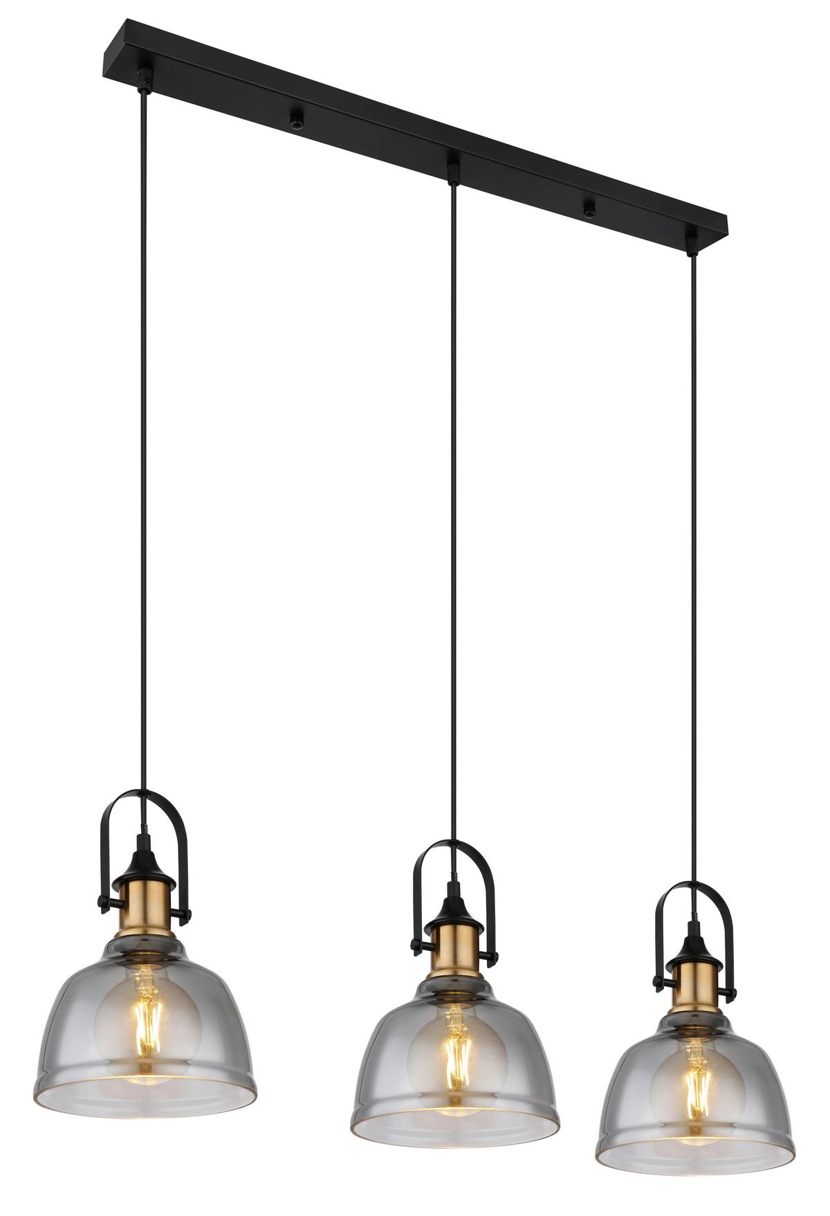 Hängeleuchte Dorothea Schwarz/Messingfarben - Messingfarben/Schwarz, Design, Glas/Metall (83,5/20cm) - Globo