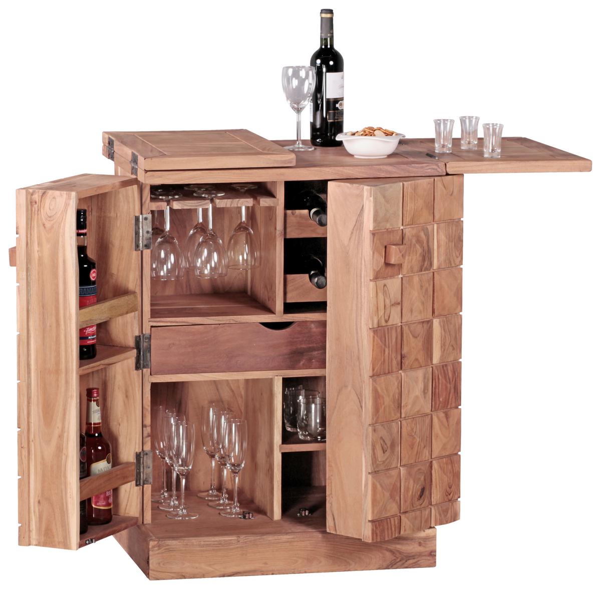 Barschrank ca. 64x91 cm Akazie massiv - Akaziefarben, Design, Holz (65/91/50cm) - MID.YOU