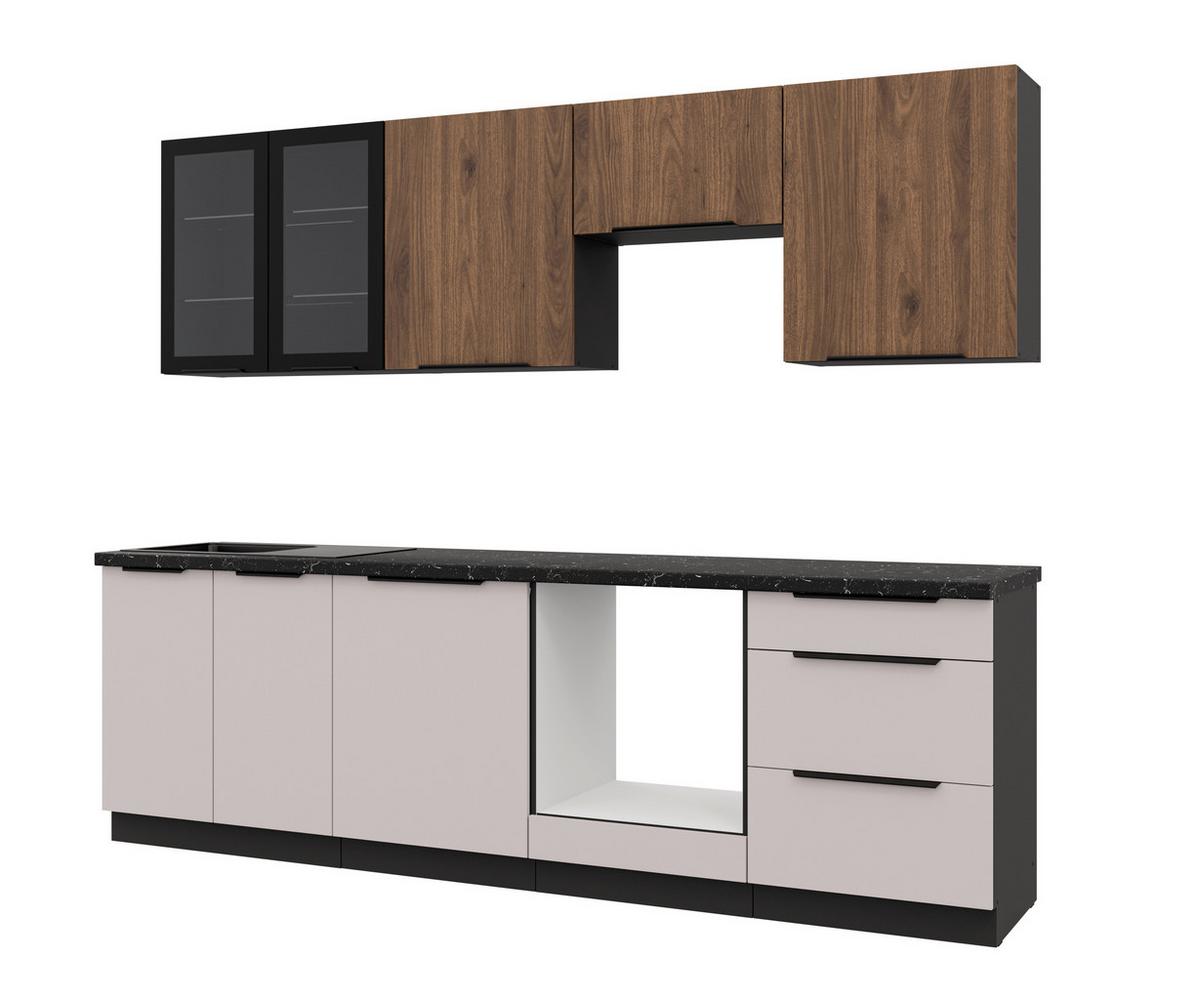 Blok Kuhinja Arona/monza - kašmir/boje oraha, Moderno, staklo/drvni materijal (260/210/60cm) - Modern Living