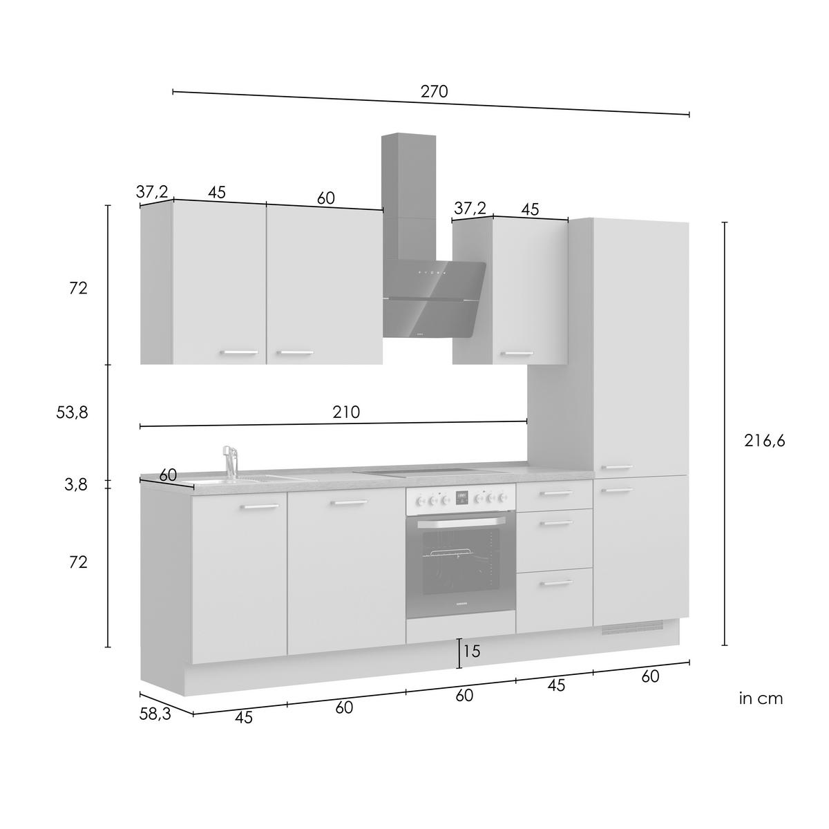 Küchenblock Cascada High m. Geräten Weiß - Eichefarben/Schwarz, MODERN, Holzwerkstoff/Metall (270cm) - Nobilia