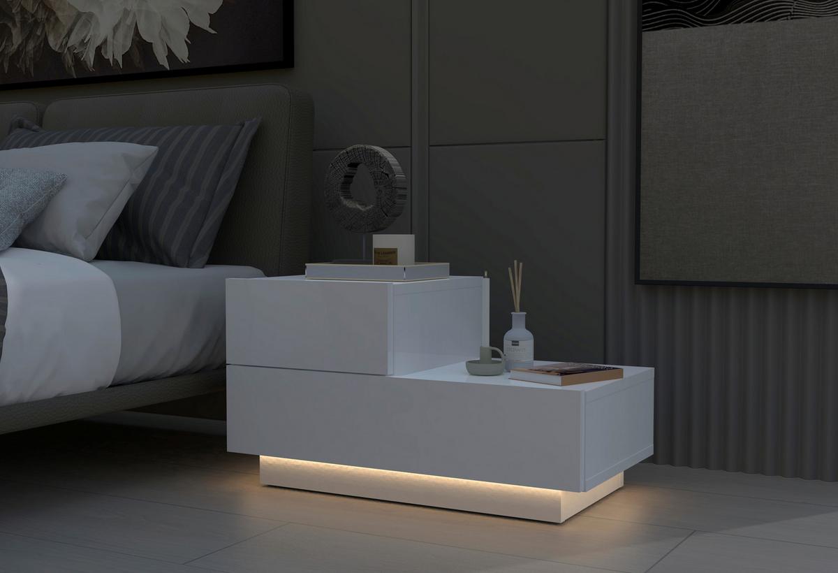 NACHTTISCH KAYRA NACHTTISCH - Weiss, Design, Holzwerkstoff (70/39/30cm) - Livetastic