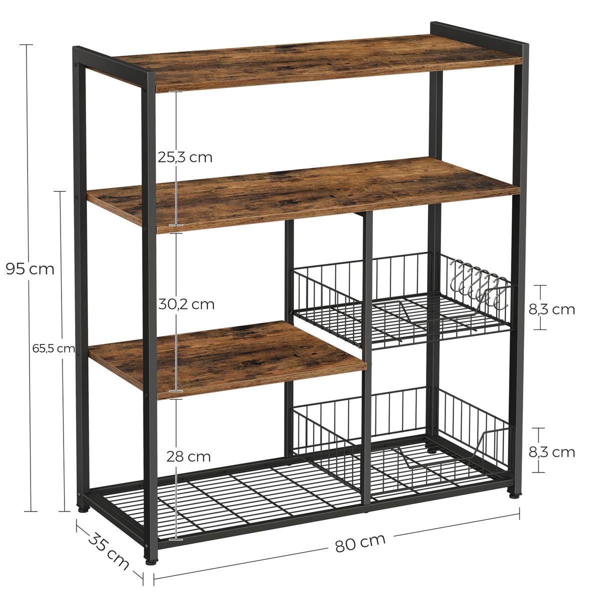 Regal Braun/ Schwarz ca. 80x35x95 cm - Schwarz/Braun, Trend, Holzwerkstoff/Metall (80/35/95cm) - MID.YOU
