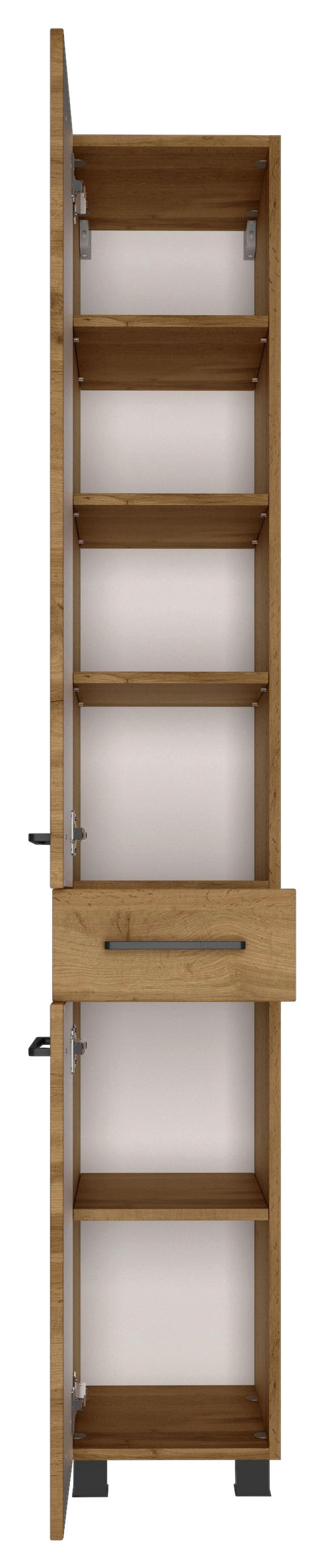 Hochschrank "Manchester" B: 30 cm Eiche Wotan Dekor - Eichefarben/Schwarz, MODERN, Holzwerkstoff/Metall (30/180/35cm) - Held