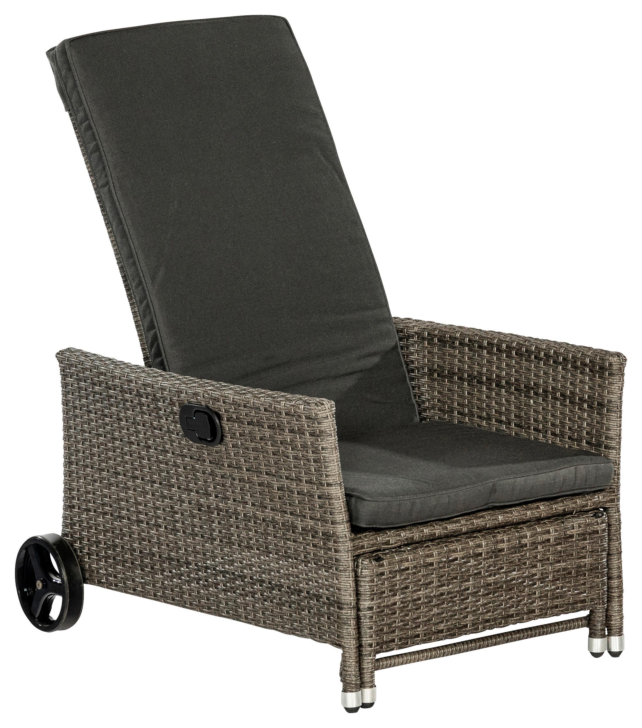 Gartenliege Komfort mit Auflage, Rollen + Fußhocker - Dunkelgrau/Grau, KONVENTIONELL, Kunststoff/Textil (68/105/175cm) - Gardenson