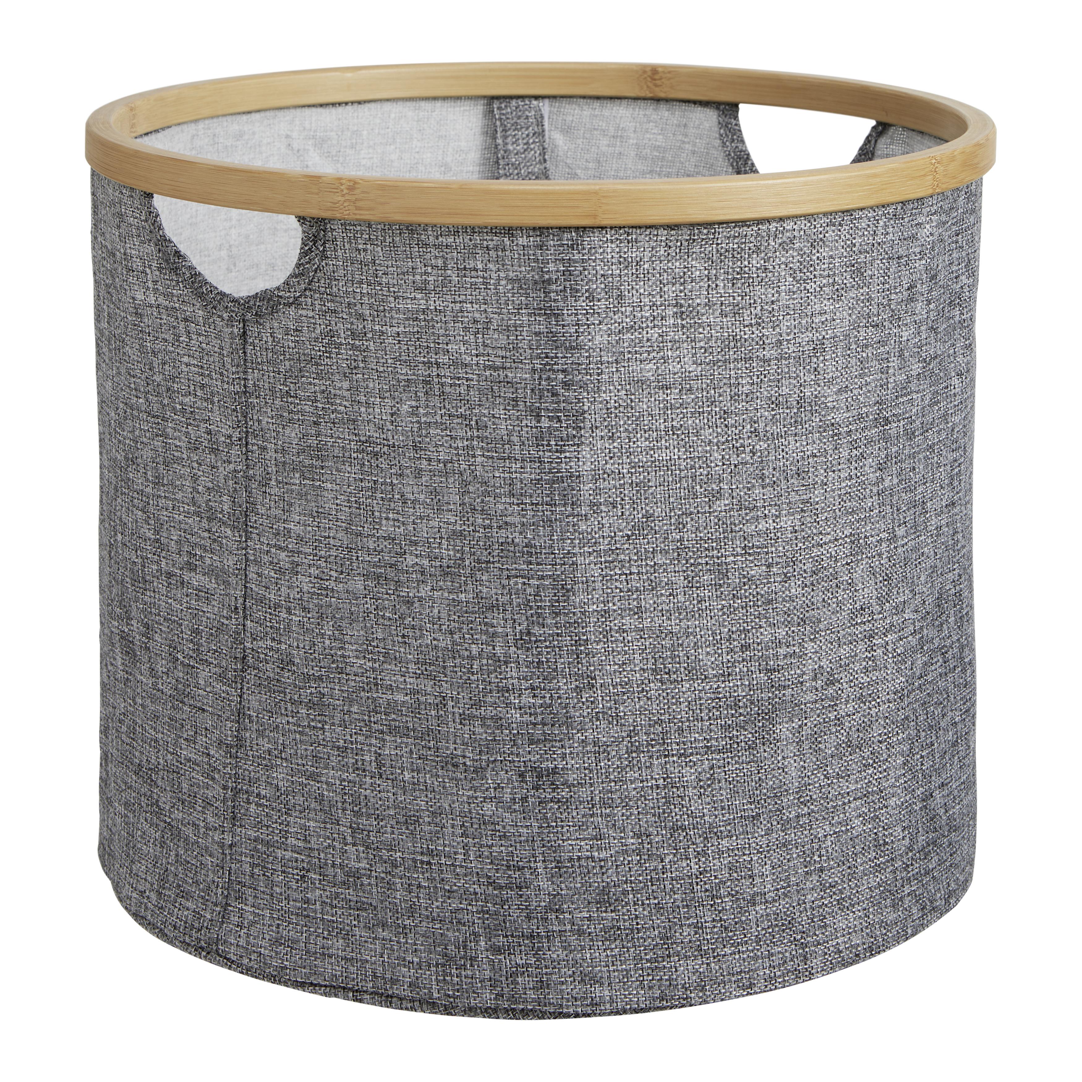 Faltbox in Grau "Bamboo" Ø ca. 38cm/H 32 cm - Grau, MODERN, Holz/Textil (38/32cm) - Bessagi Home