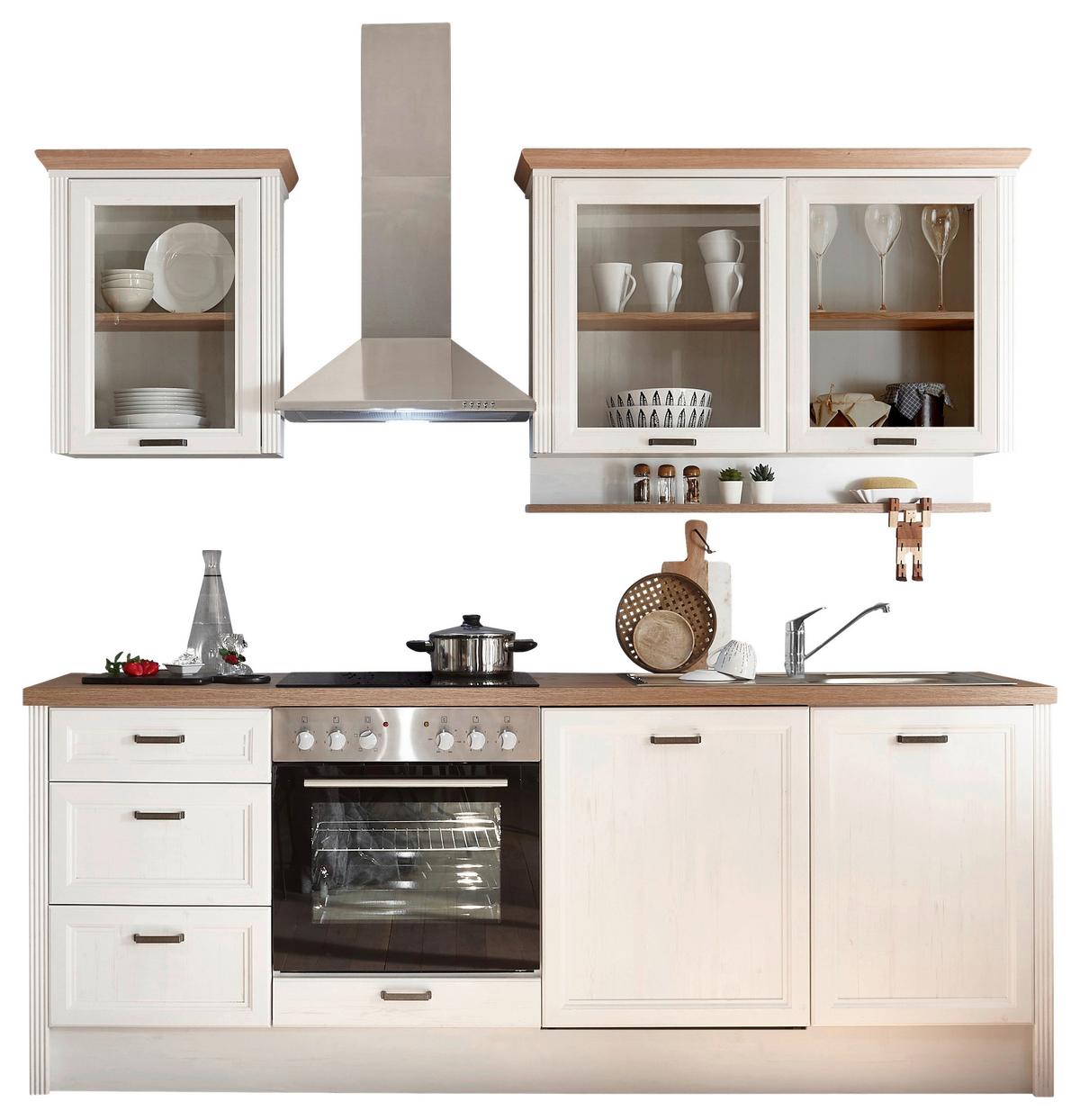 Küchenblock Jasmin mit Geräten ca. 235 cm Pienienfarben/Eiche - Anthrazit/Eiche Artisan, ROMANTIK / LANDHAUS, Glas/Holzwerkstoff (235cm) - P & B