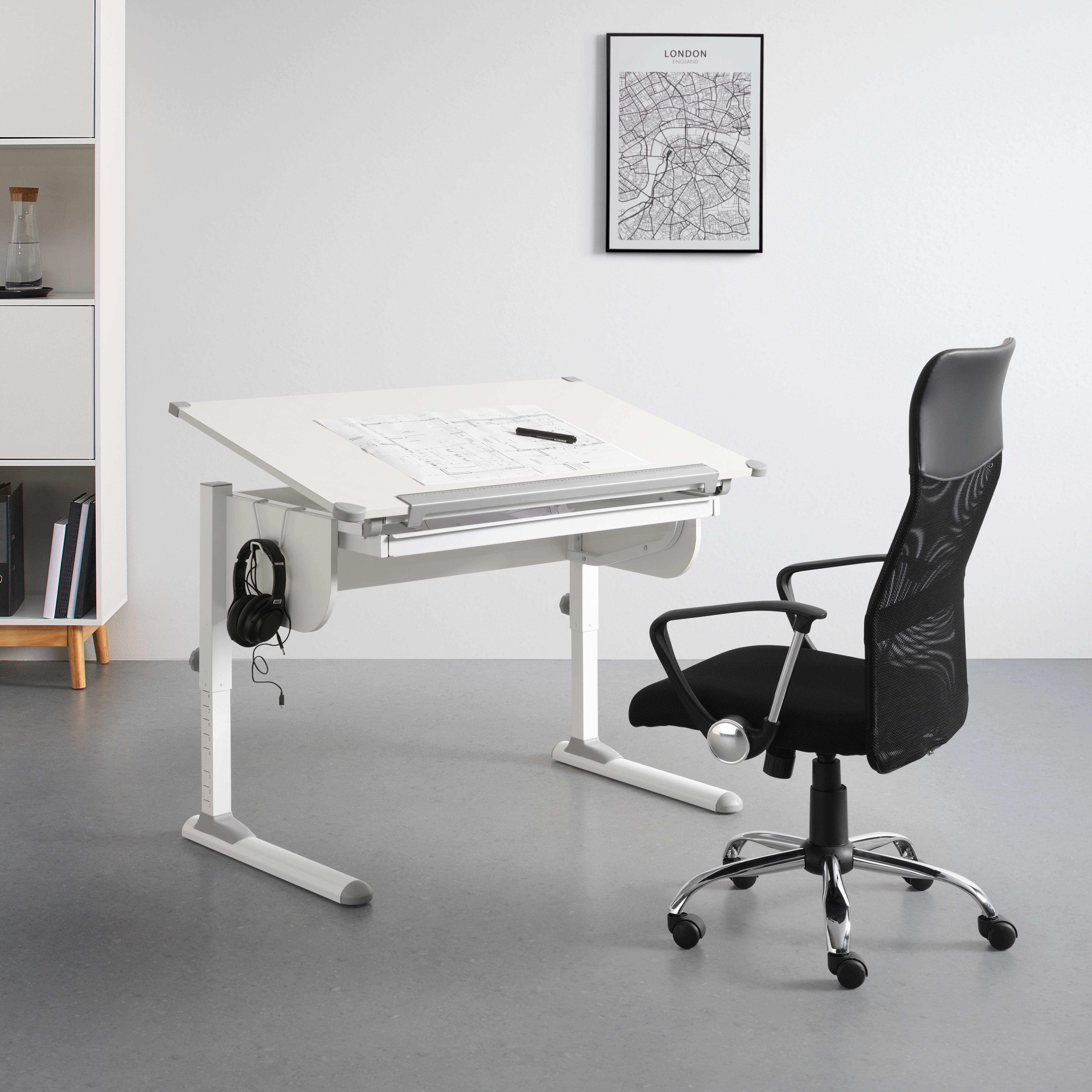 Schreibtisch Studare Grau/Weiß - Weiß/Grau, KONVENTIONELL, Holzwerkstoff/Metall (110/55-78/68cm) - Mömax