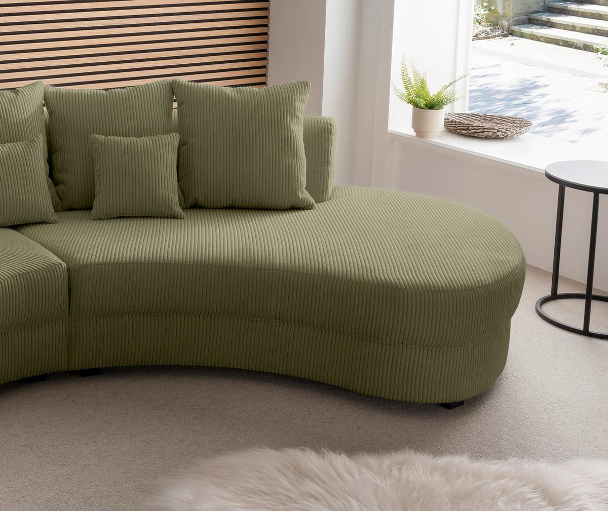 Wohnlandschaft Limoncello m. Hocker ca. 300x160cm Olivgrün - Schwarz/Olivgrün, Design, Kunststoff/Textil (300/160cm) - Livetastic