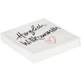 Serviette Herzlich Wilkommen in Weiß - Schwarz/Rosa, Papier (33/33cm)